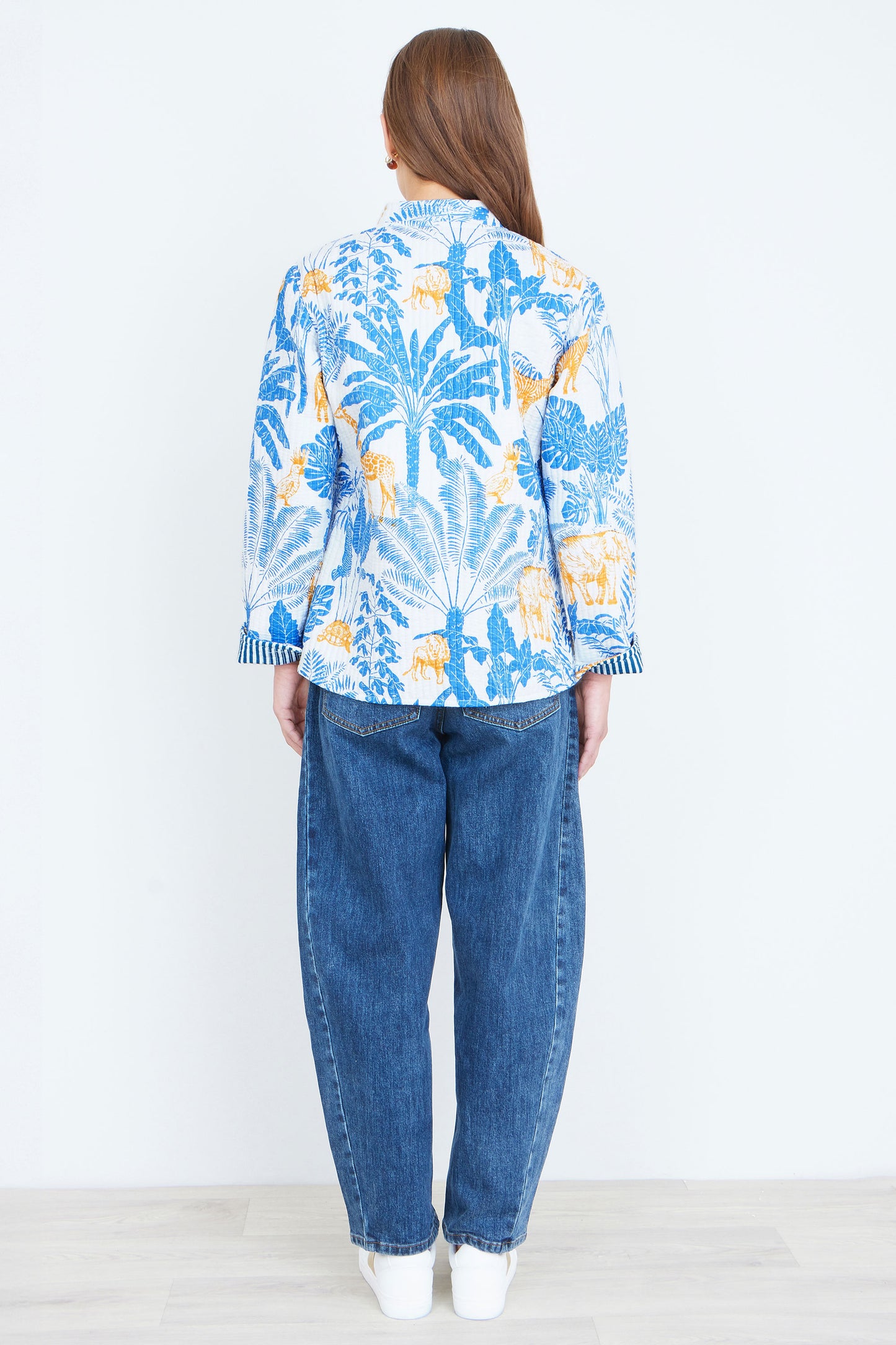 Yumi Blue Jungle Reversible Cotton Quilted Jacket Outerwear Yumi