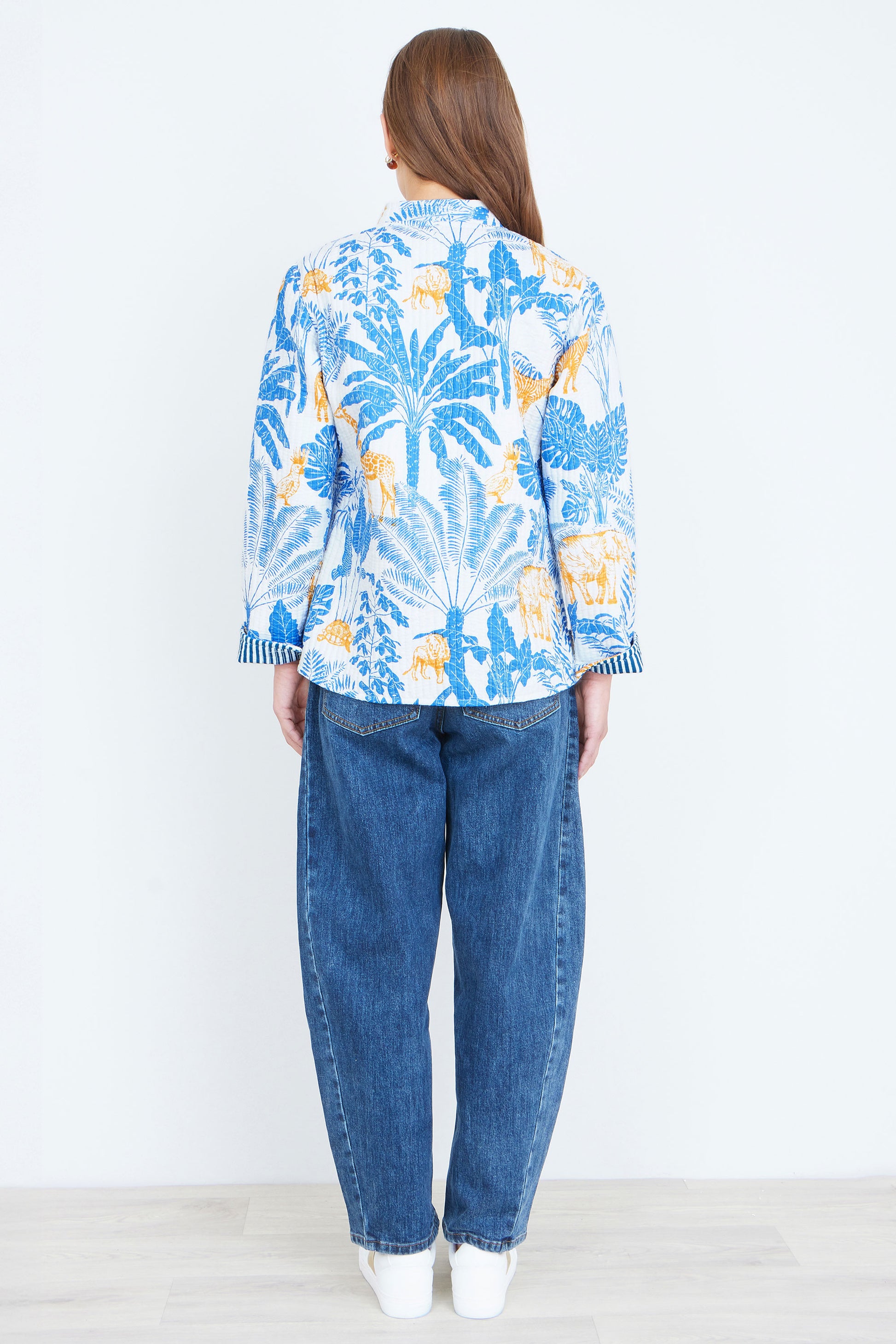 Yumi Blue Jungle Reversible Cotton Quilted Jacket Outerwear Yumi