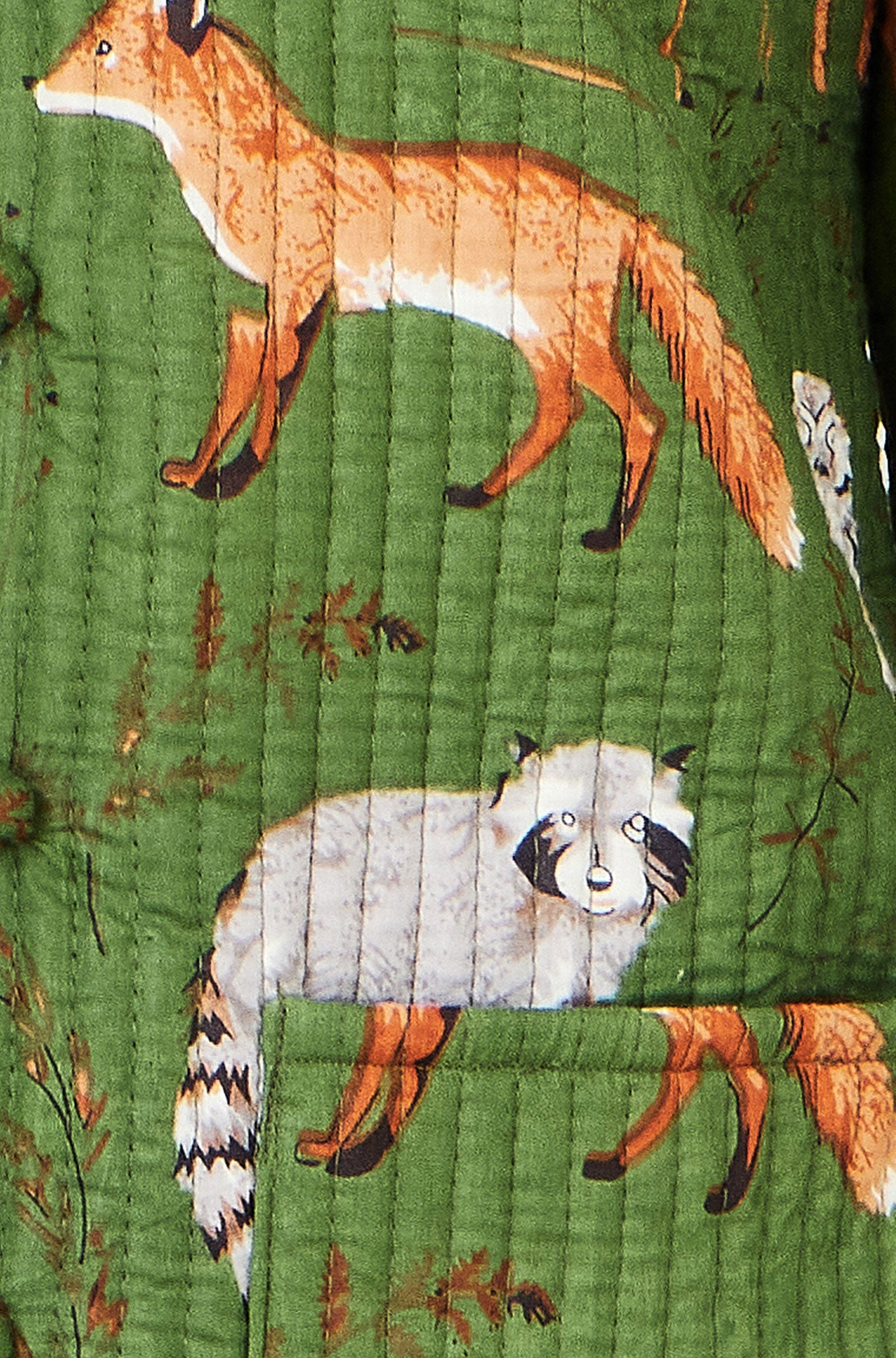 Yumi Green Fox Print Reversible Cotton Quilted Jack Outerwear Yumi