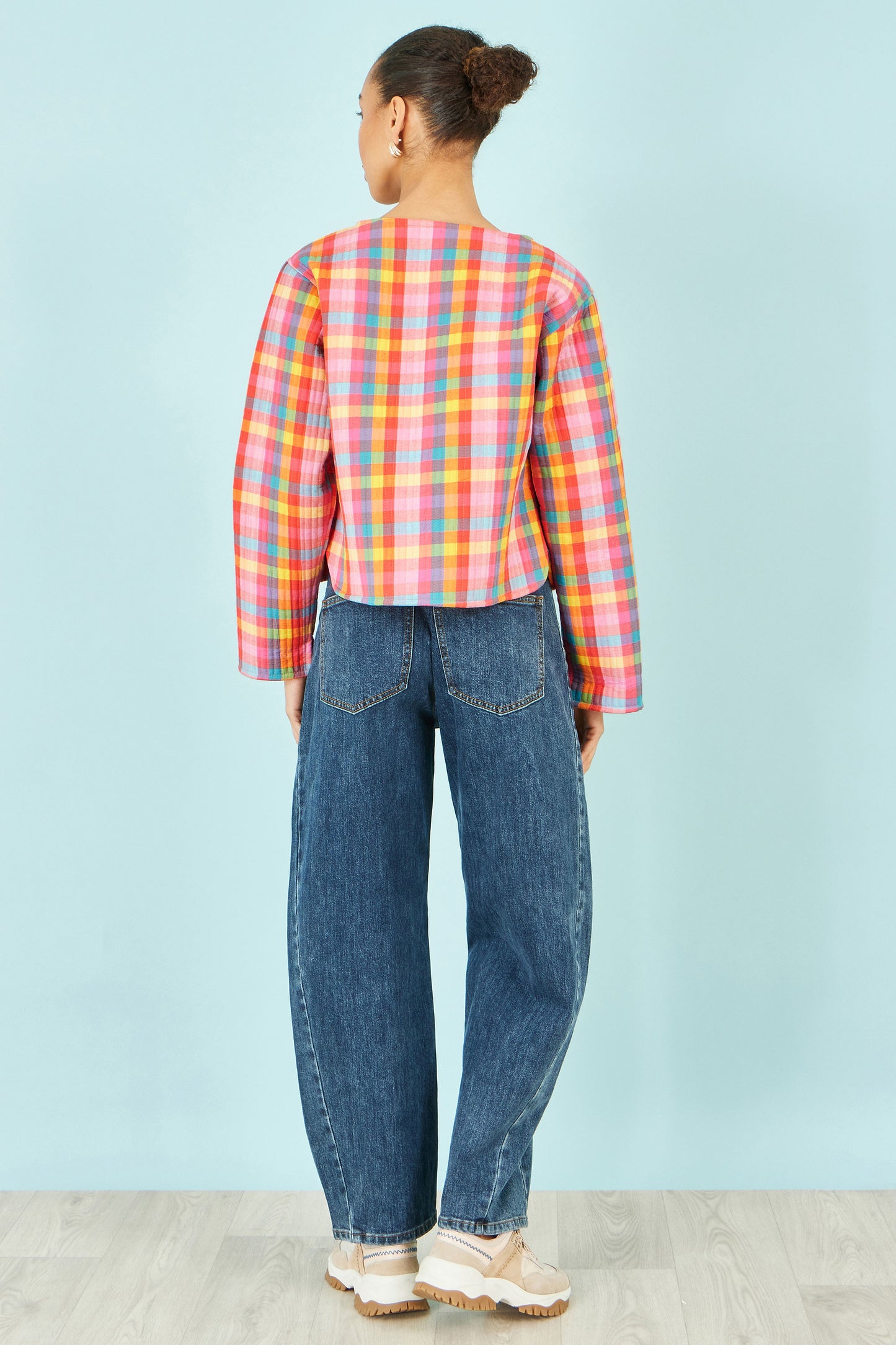 Yumi Multicolour Checked Reversible Cotton Quilted Jacket Outerwear Yumi