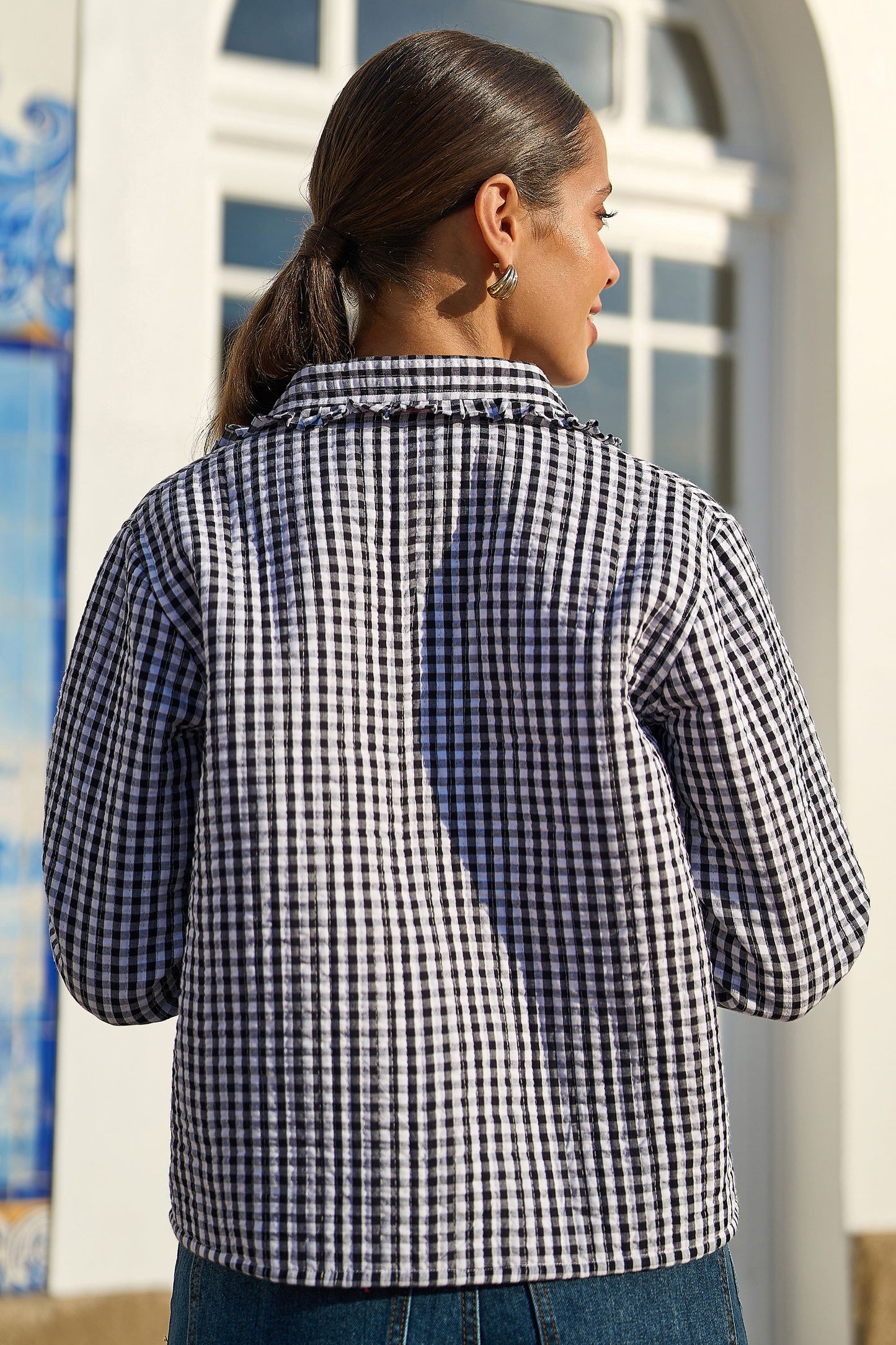 Yumi Black Gingham Frill Collar Jacket Outerwear Yumi