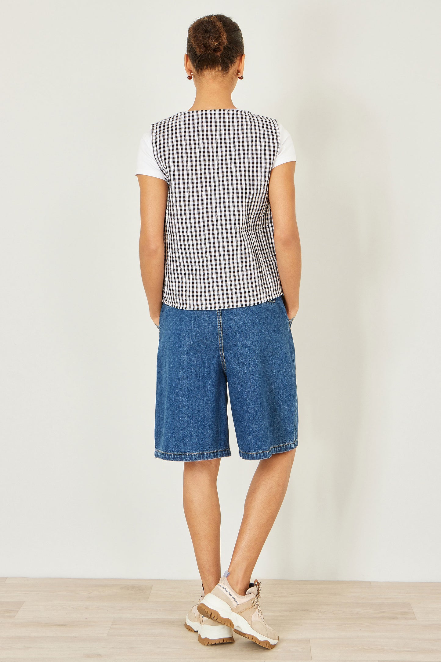 Yumi Black Gingham Reversible Cotton Tie Waistcoat Outerwear Yumi