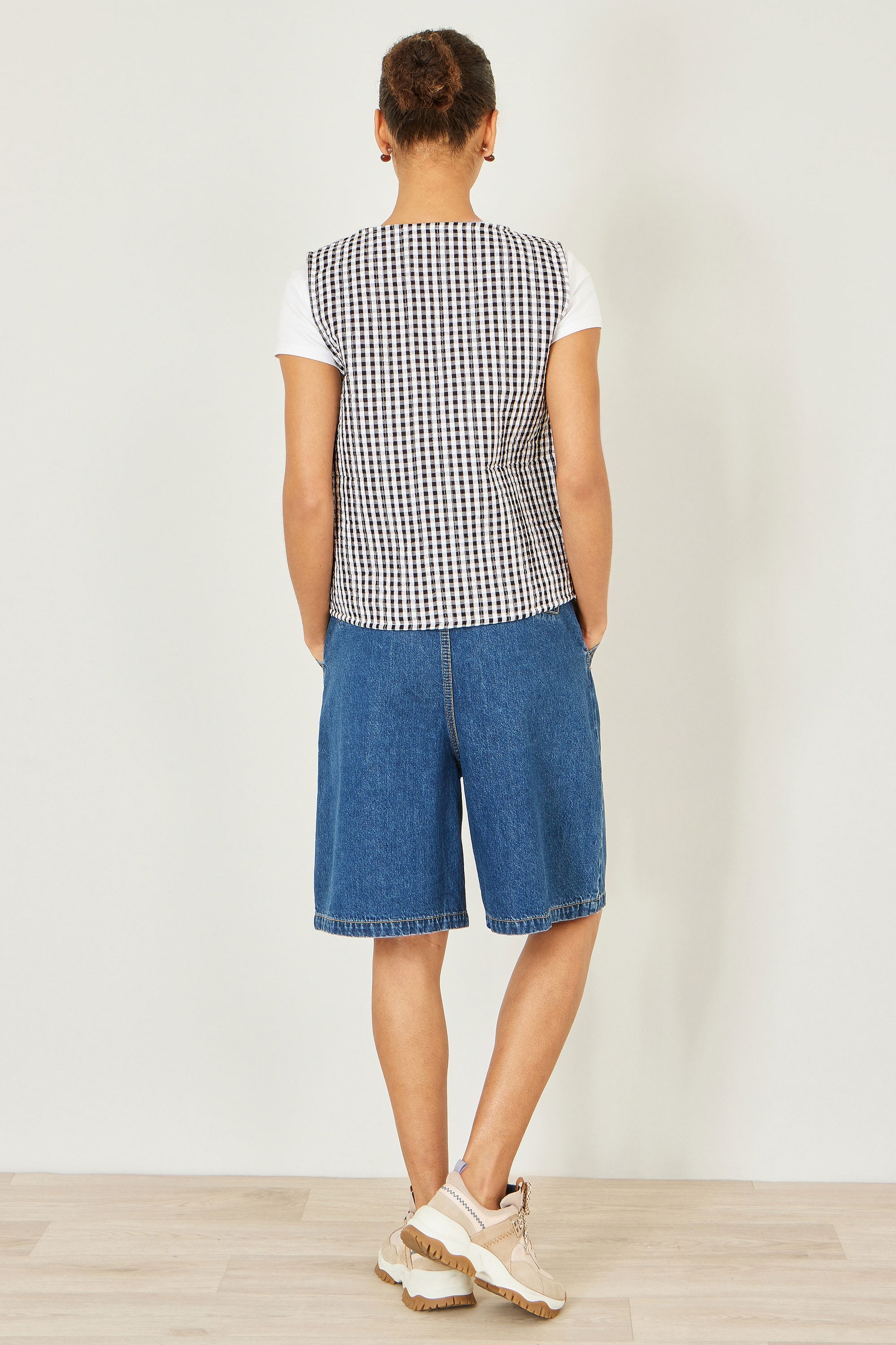Yumi Black Gingham Reversible Cotton Tie Waistcoat Outerwear Yumi