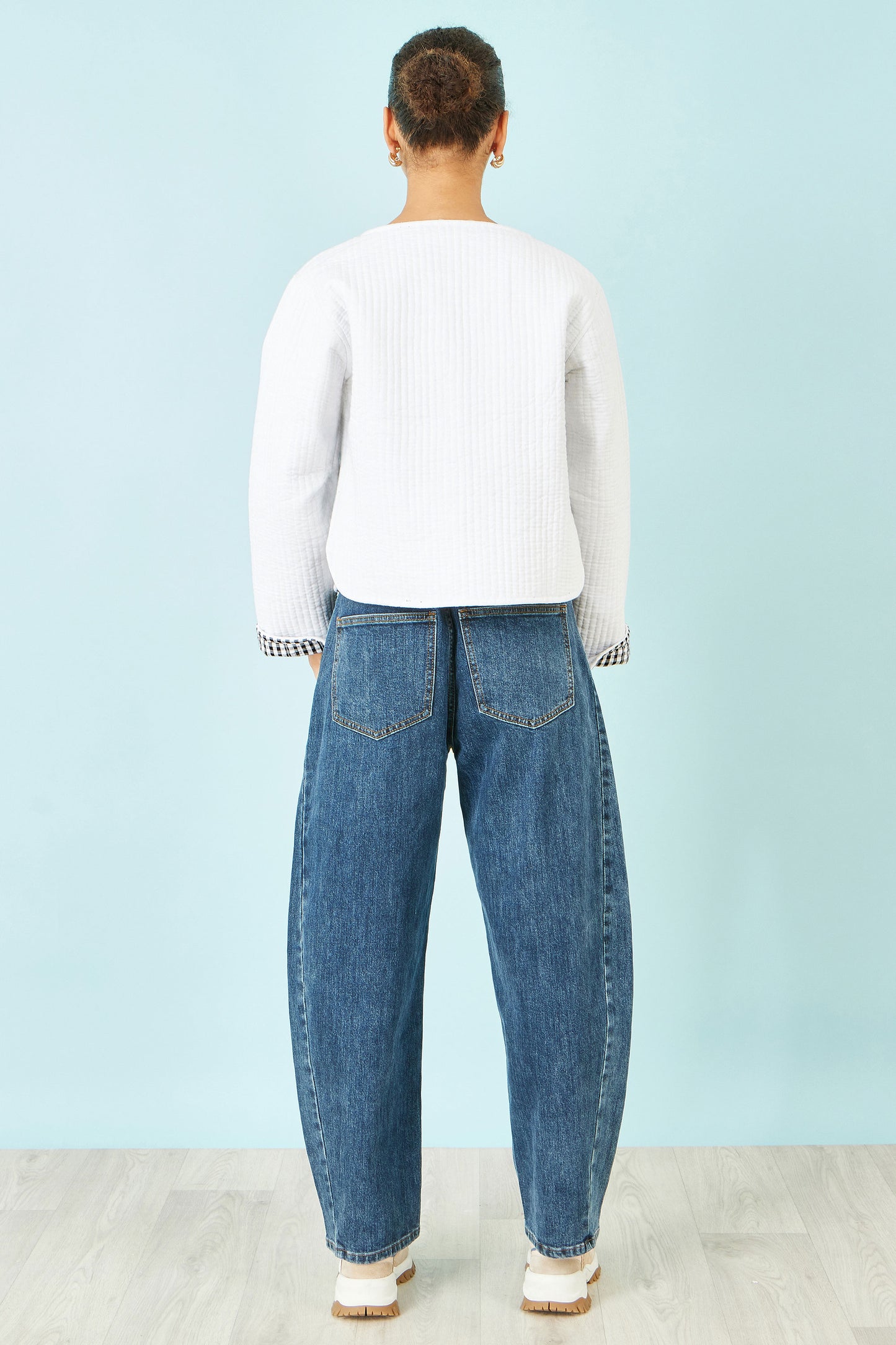 Yumi White Gingham Reversible Cotton Quilted Cropped Jacket Outerwear Yumi