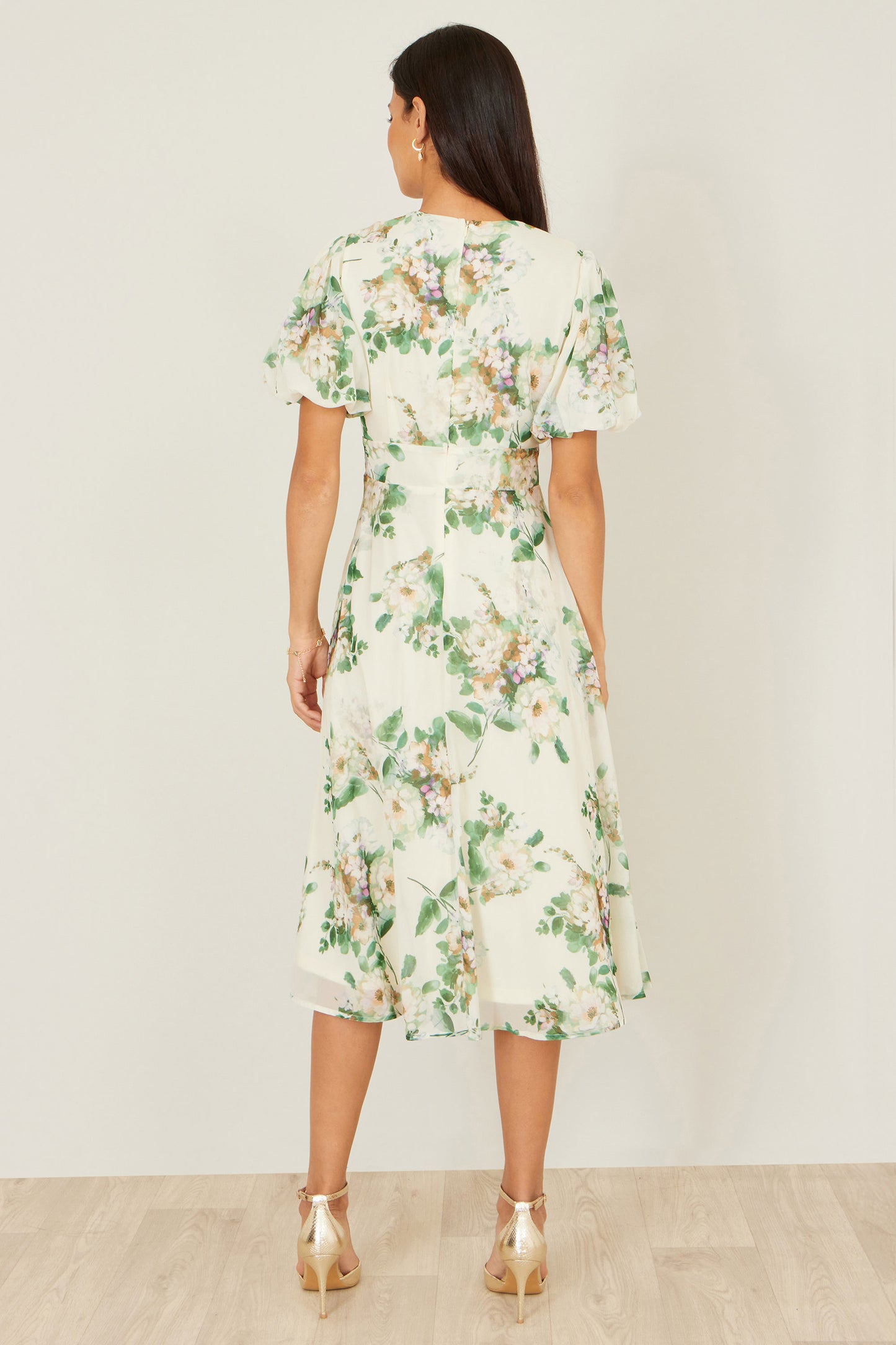 Yumi Ivory Floral Tea Dress With Front Ties Dress Occasion Yumi