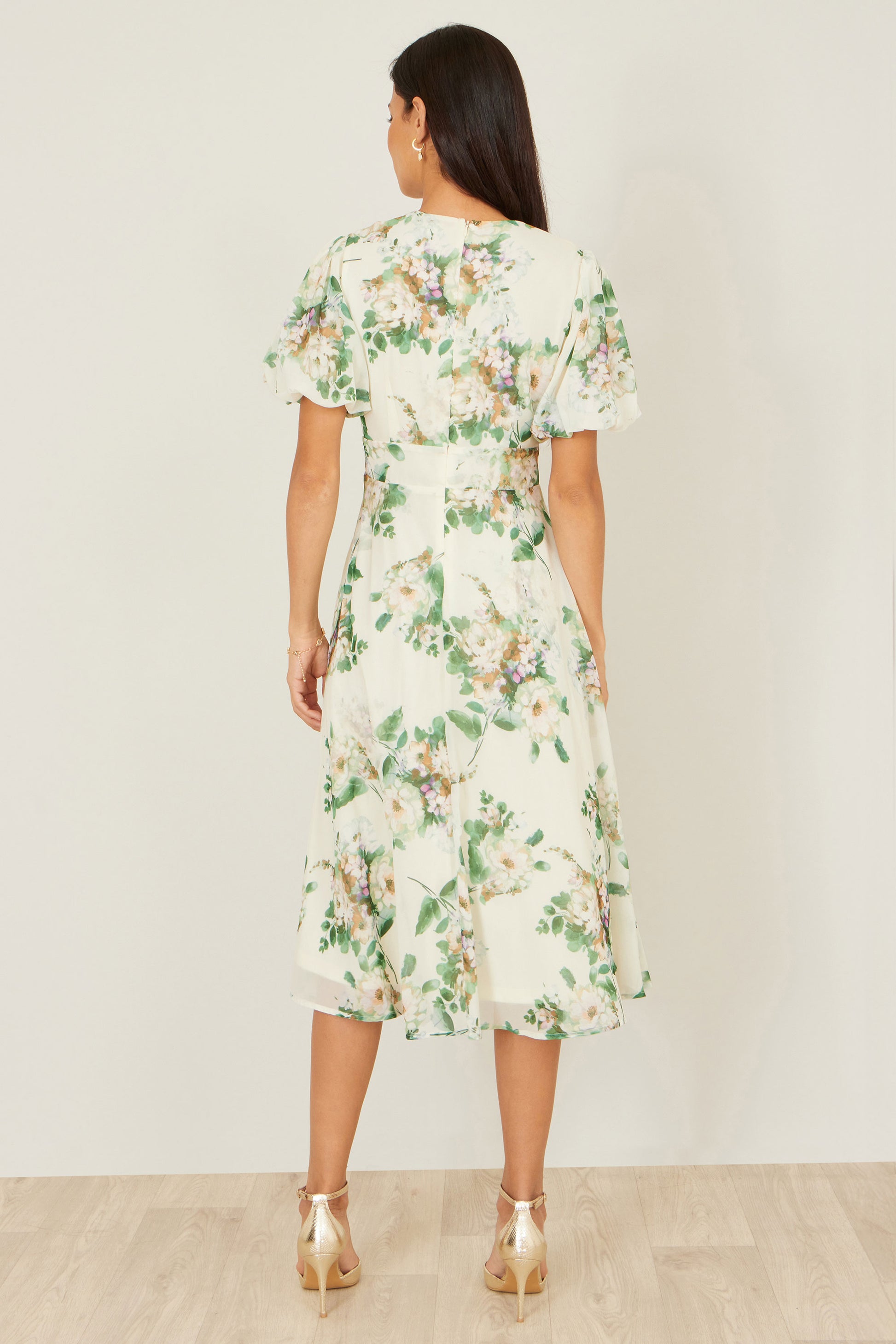 Yumi Ivory Floral Tea Dress With Front Ties Dress Occasion Yumi