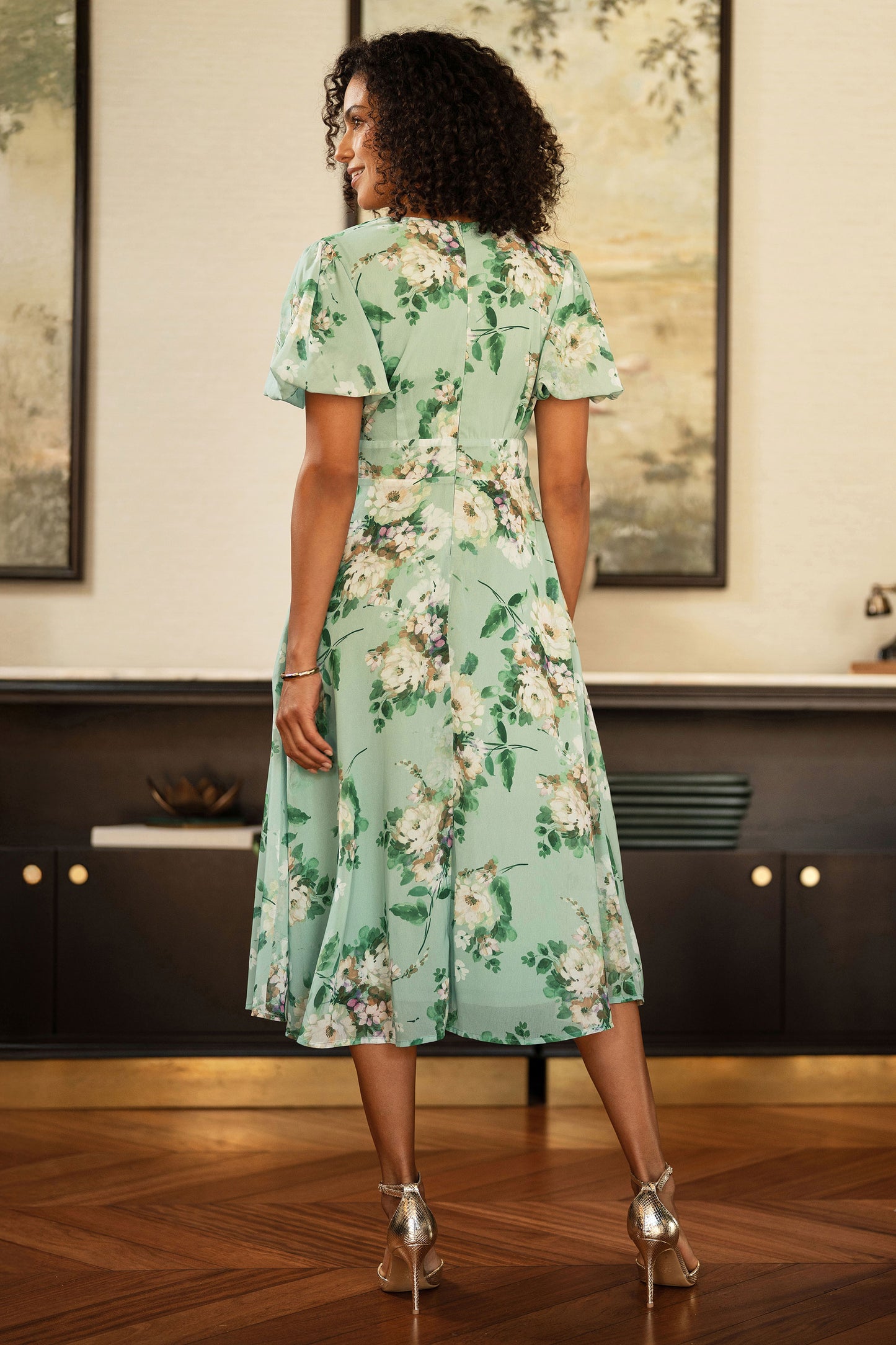 Yumi Mint Floral Tea Dress With Front Ties Dress Occasion Yumi