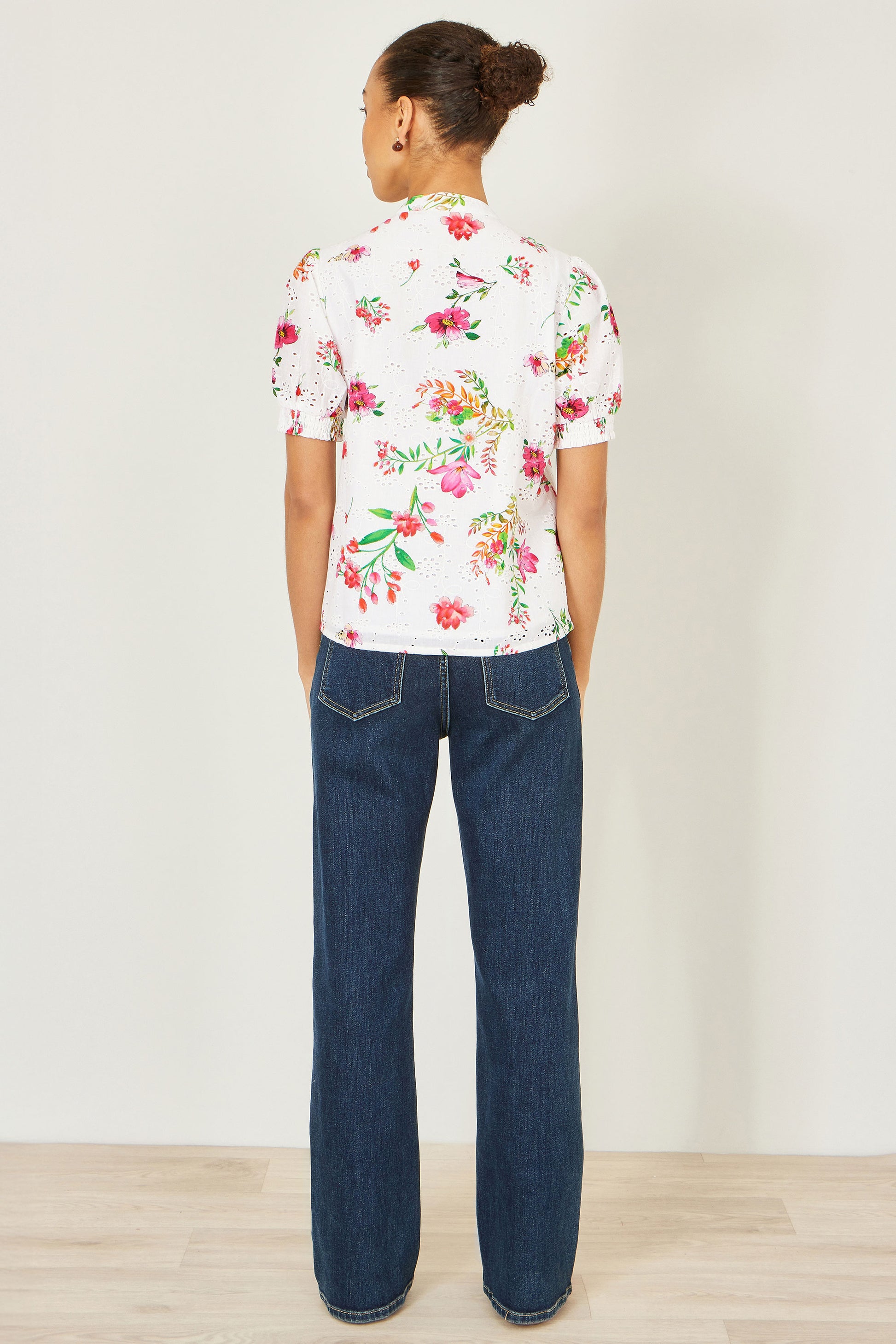 Yumi White Cotton Broderie Anglaise Floral Shirt SHIRT Yumi