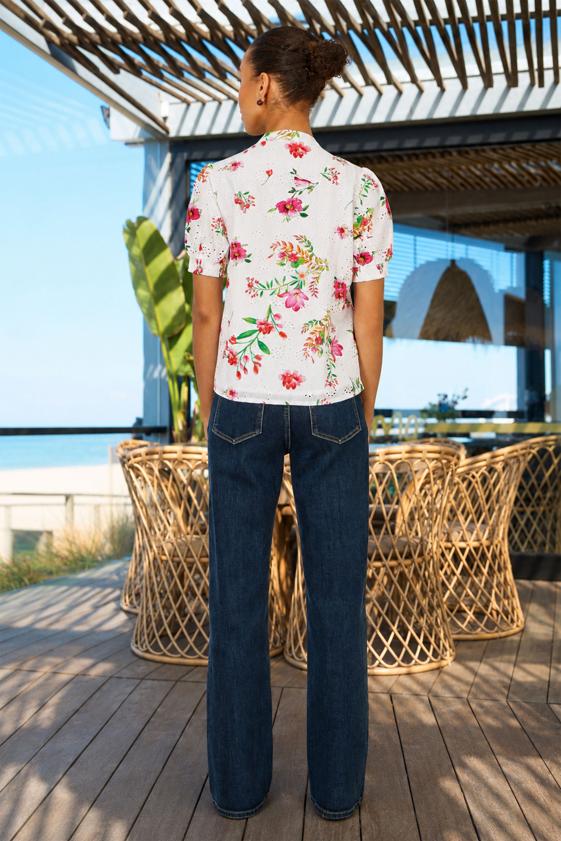 Yumi White Cotton Broderie Anglaise Floral Shirt SHIRT Yumi