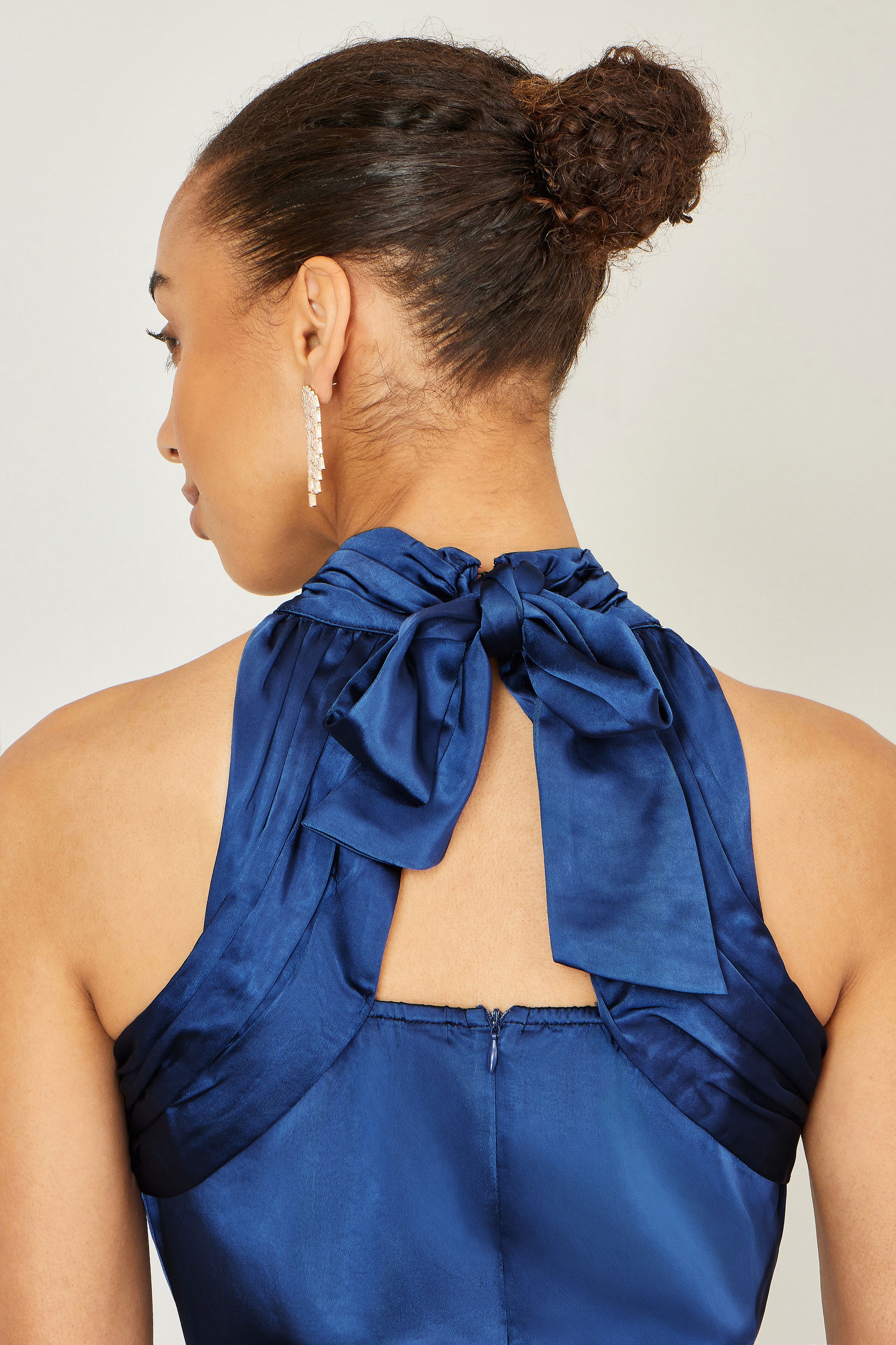 Yumi Navy Satin Halter Neck Midi Dress Dress Occasion Yumi