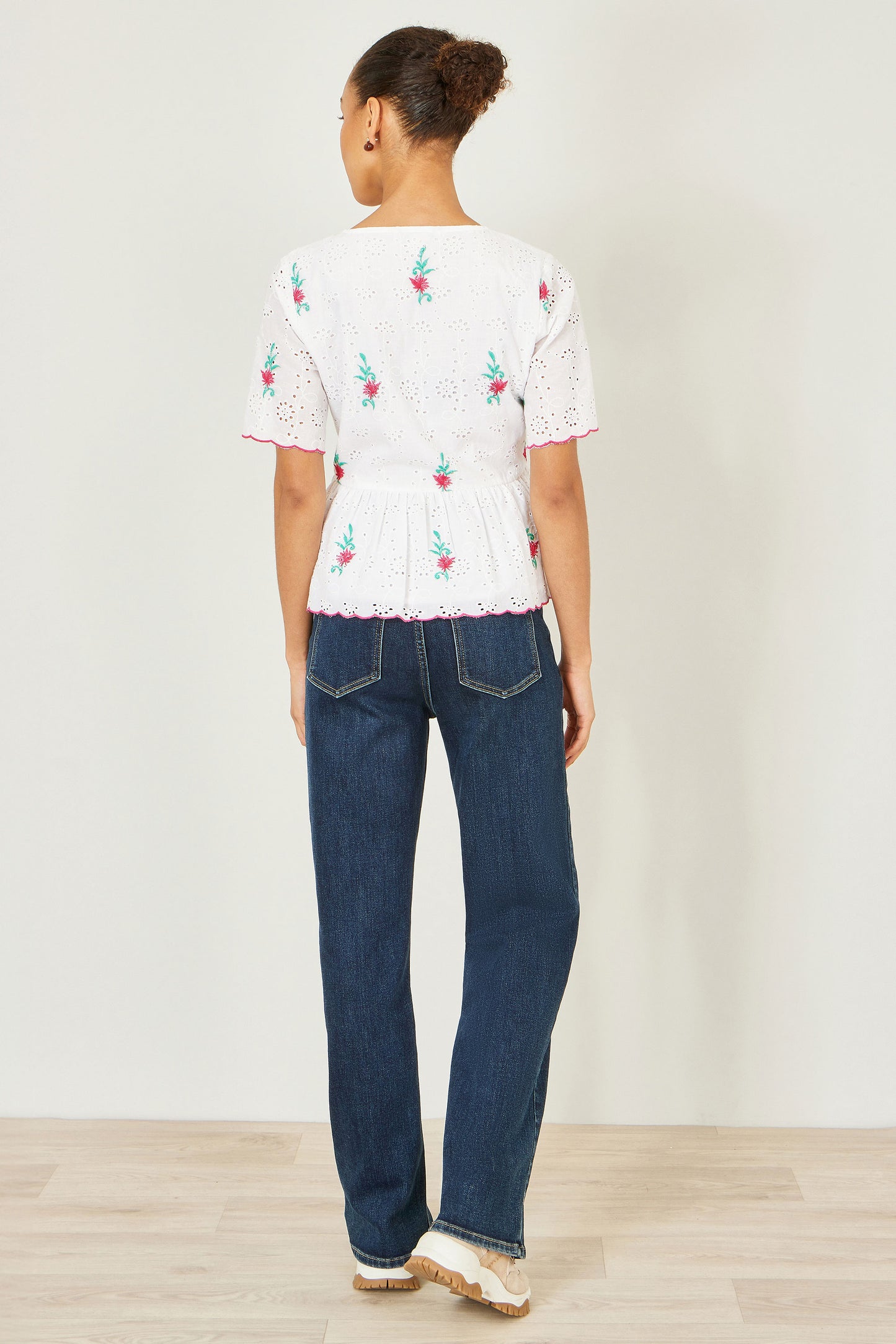 Yumi White Cotton Broderie Anglaise Embroidered Tie Top Tops Yumi