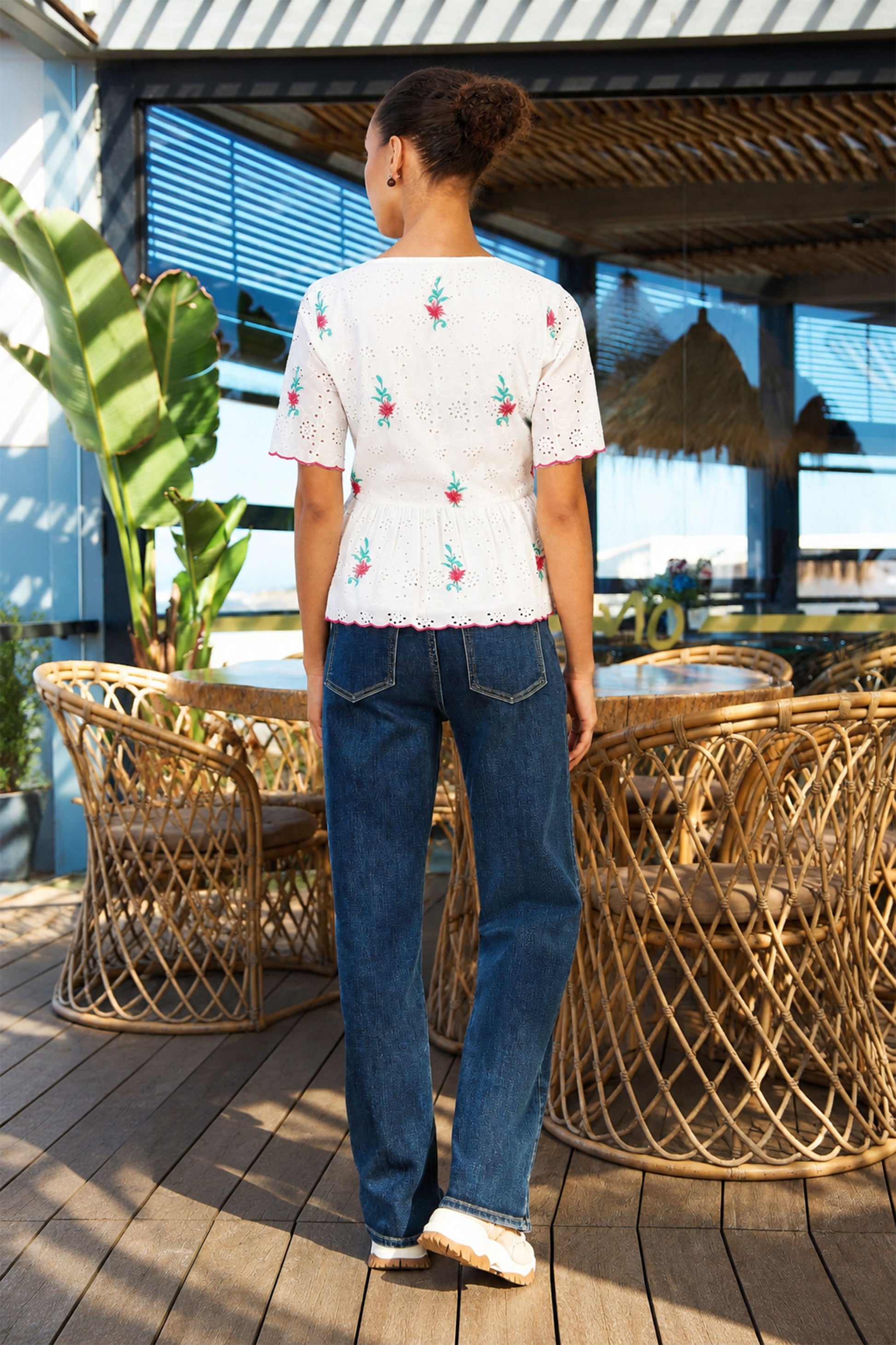 Yumi White Cotton Broderie Anglaise Embroidered Tie Top Tops Yumi