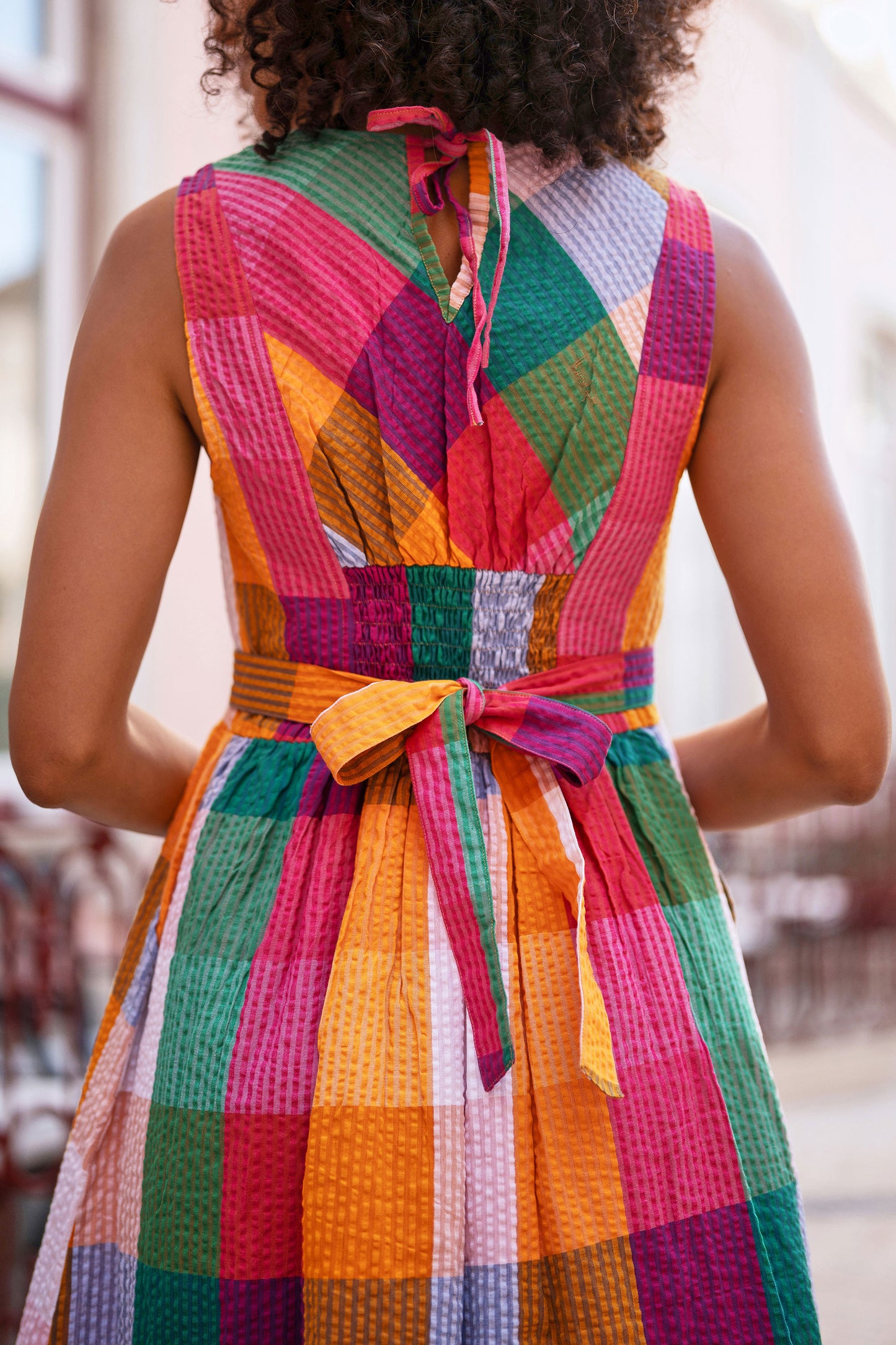 Yumi Multicolour Seersucker Cotton Midi Sun Dress Dress Casual Yumi