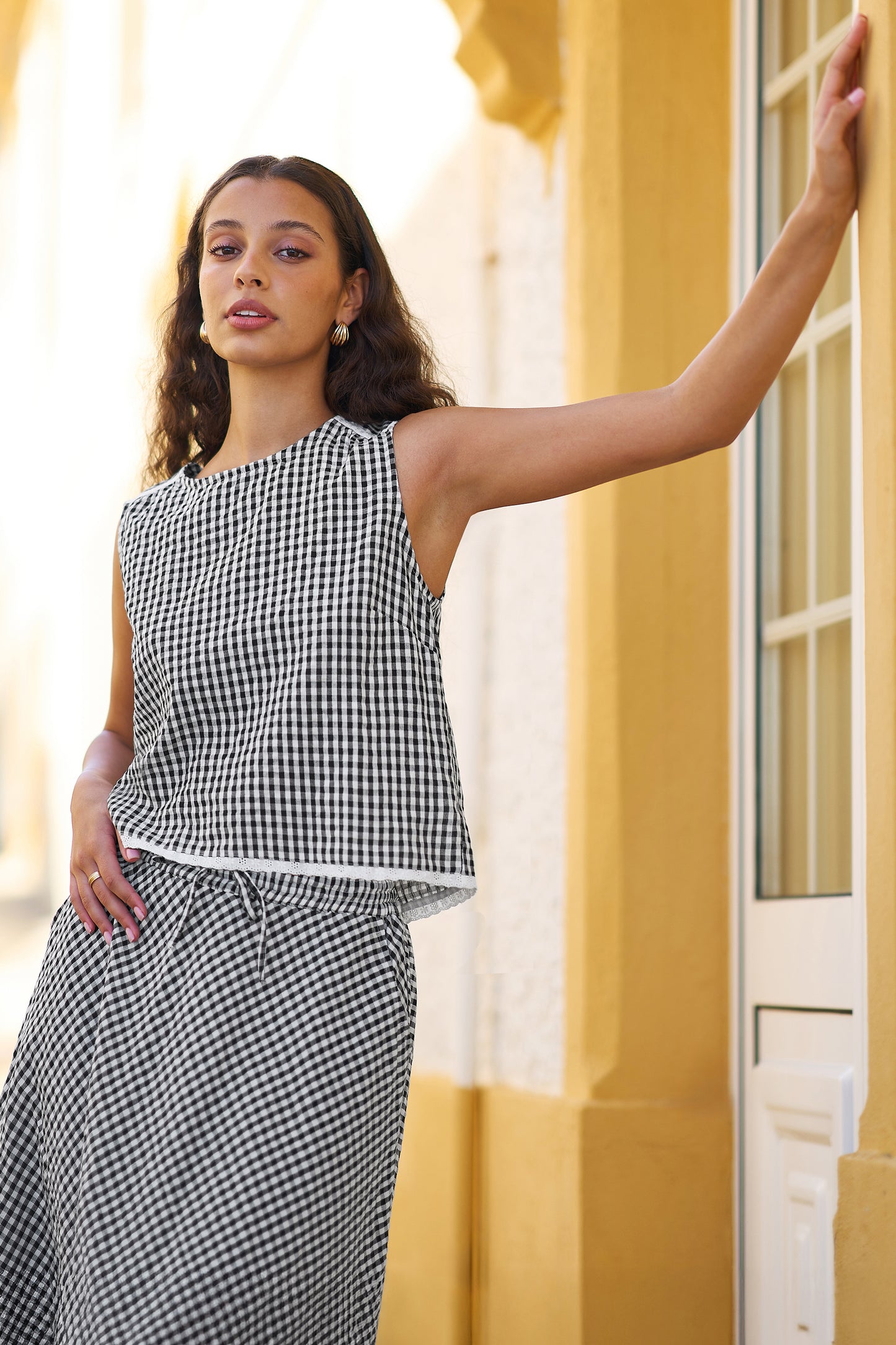 Yumi Black Gingham Cotton Midi Skirt Skirts Yumi