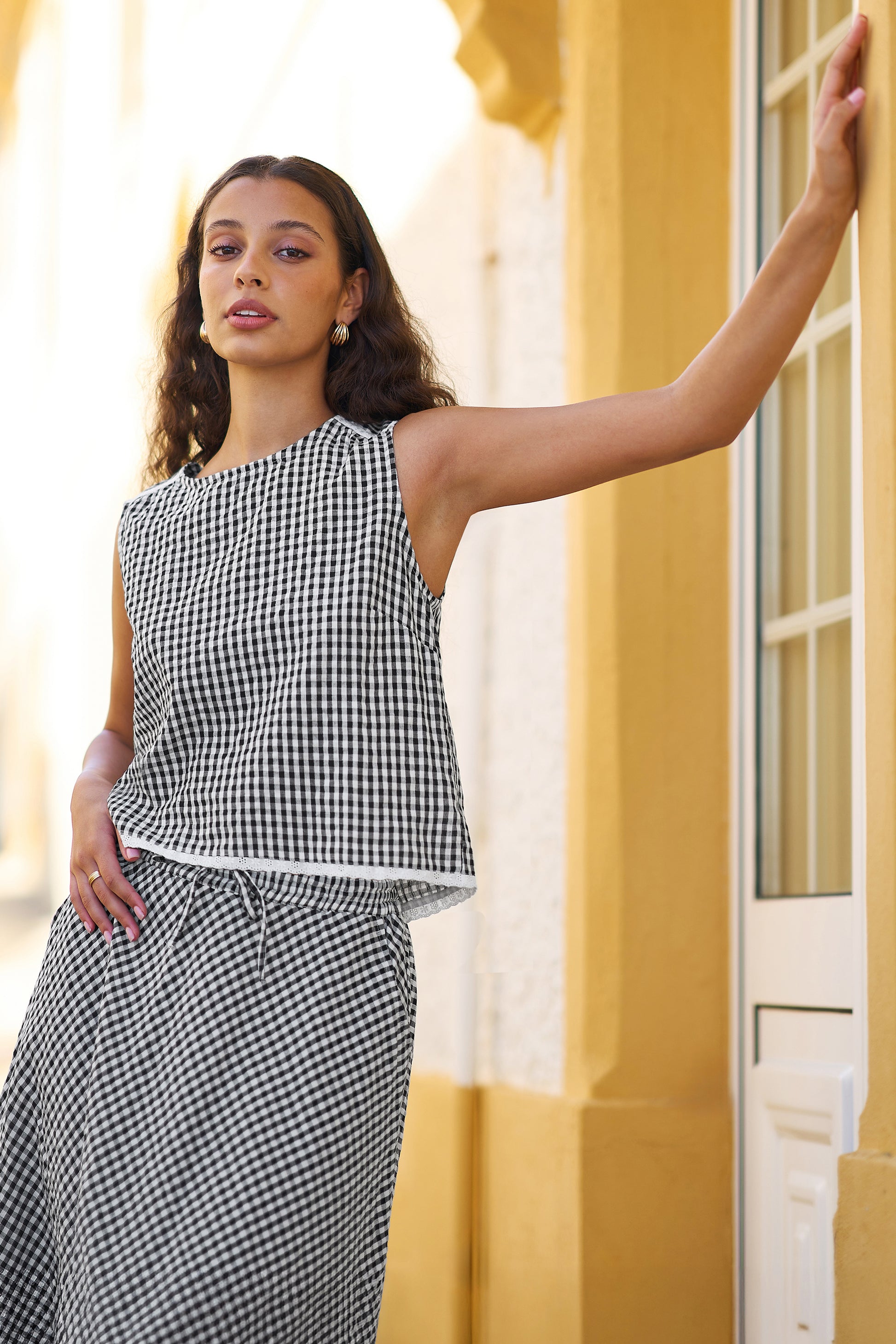 Yumi Black Gingham Cotton Midi Skirt Skirts Yumi