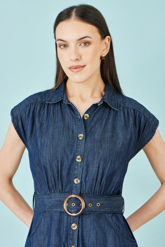 Yumi Blue Chambray Cotton Playsuit PLAYSUIT Yumi