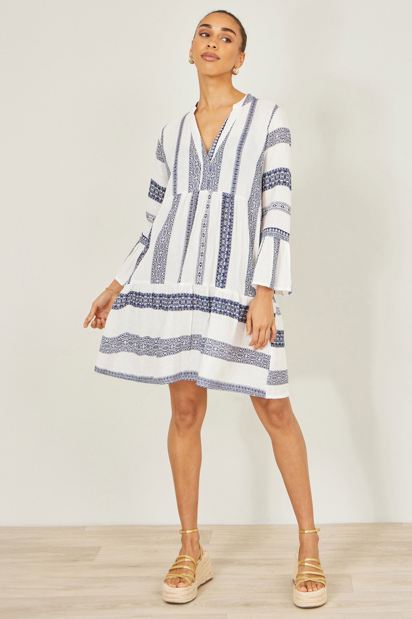 Yumi White Cotton Stripe Tunic Beachwear Yumi