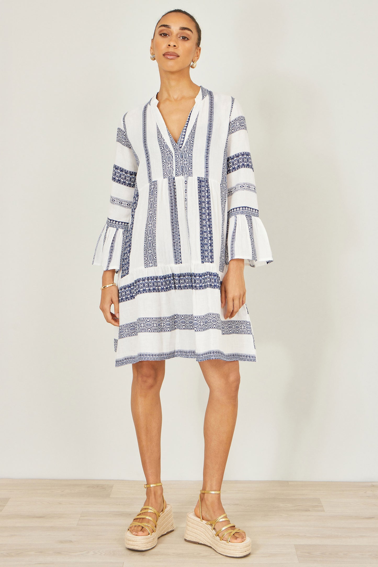 Yumi White Cotton Stripe Tunic Beachwear Yumi