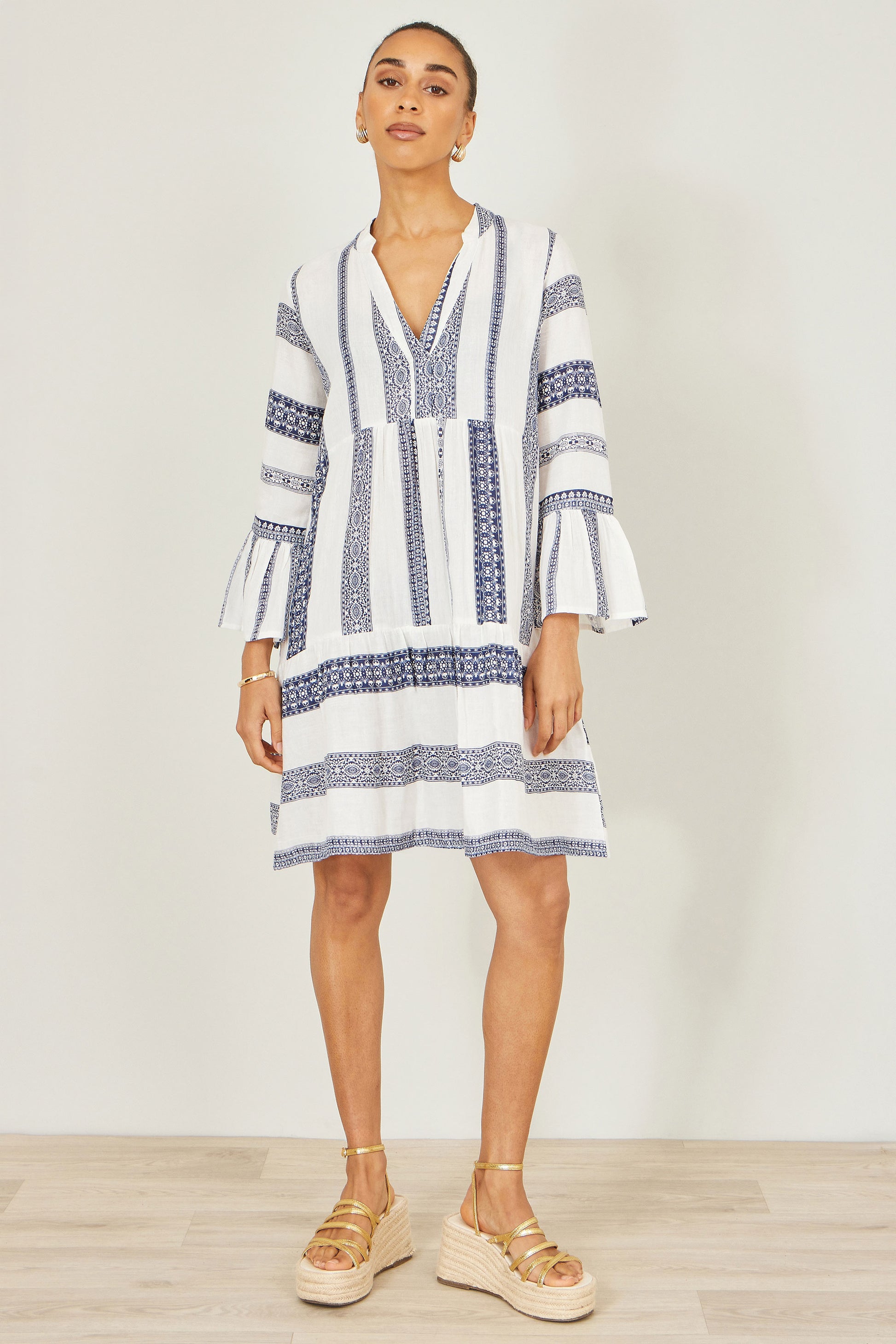 Yumi White Cotton Stripe Tunic Beachwear Yumi