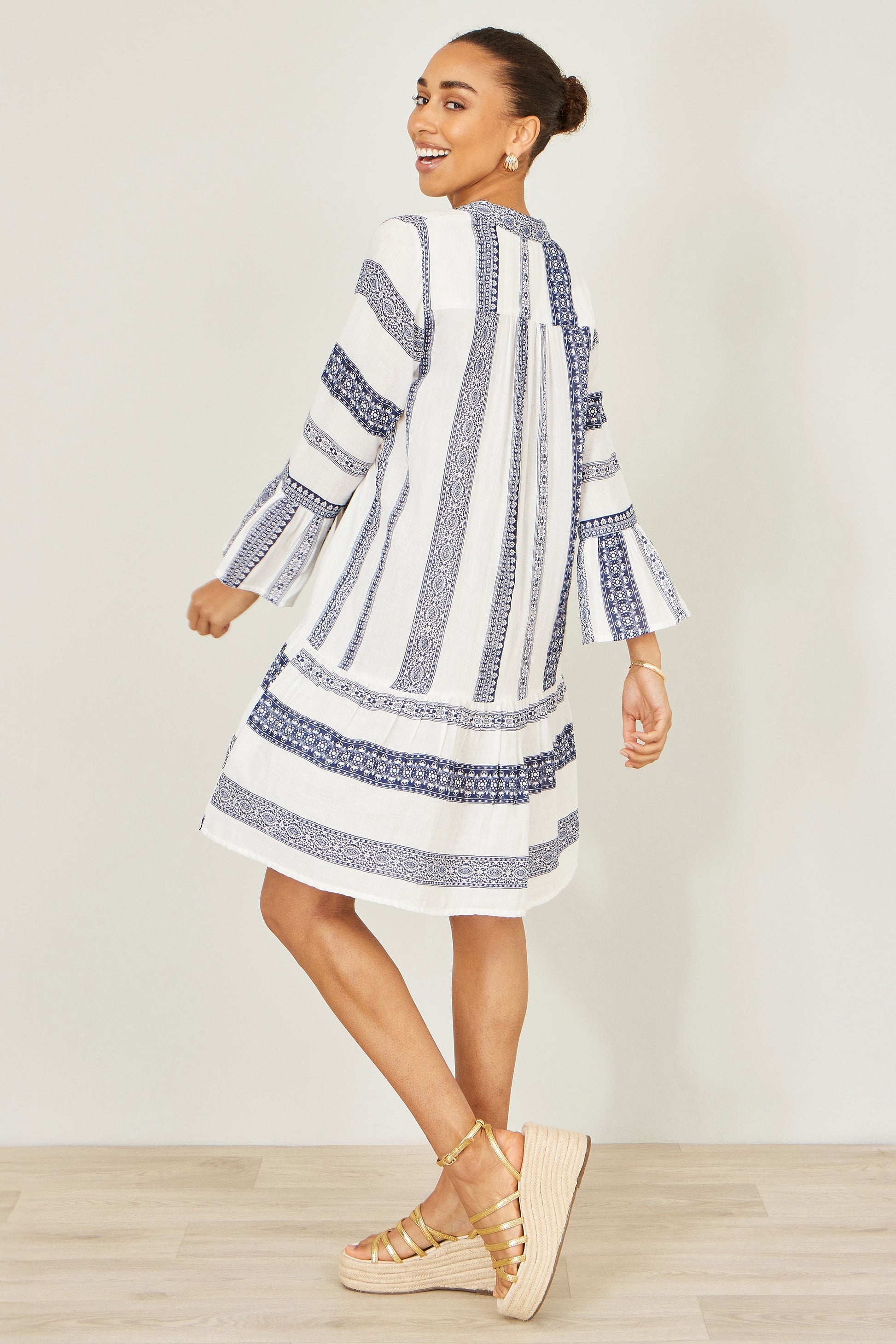 Yumi White Cotton Stripe Tunic Beachwear Yumi