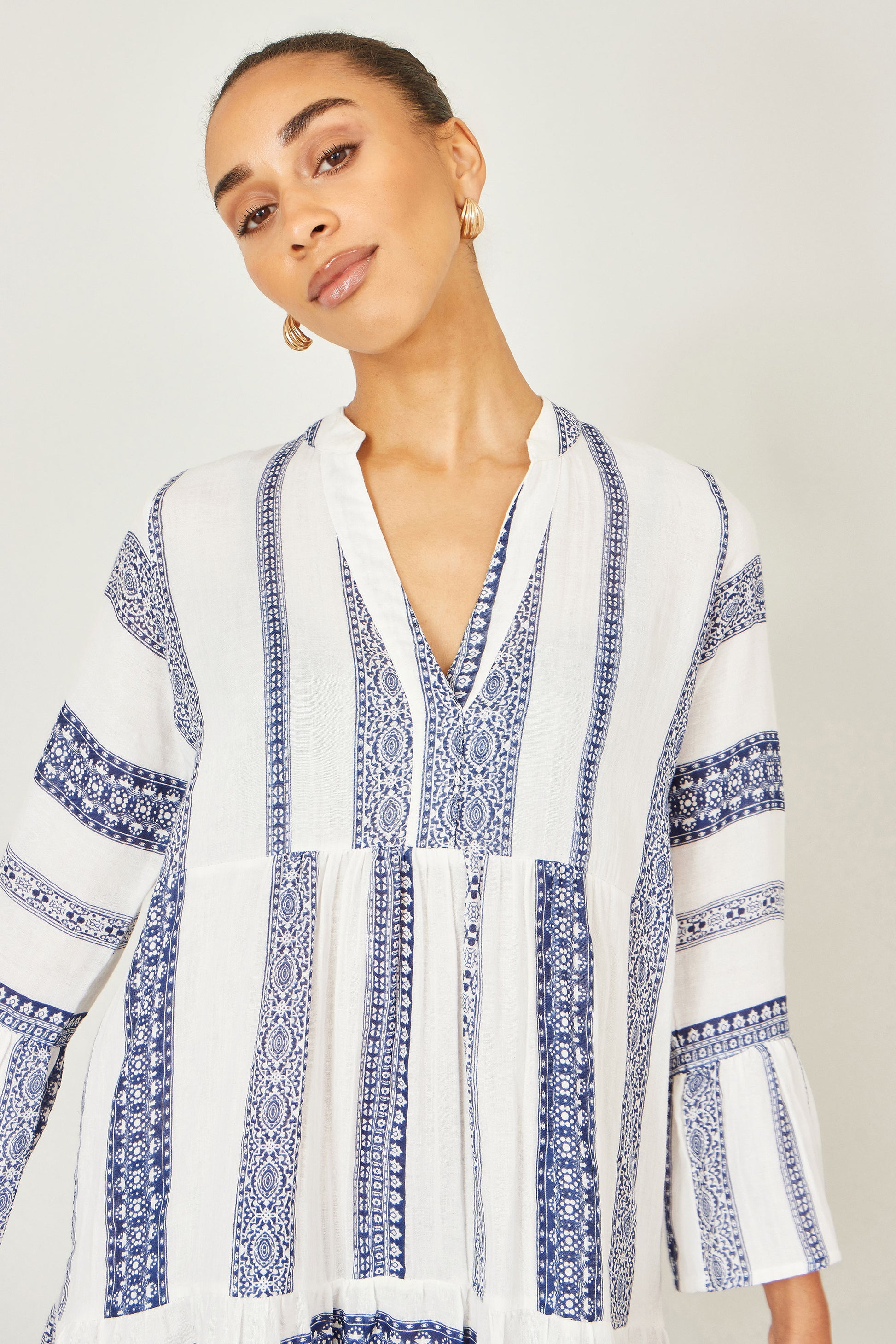 Yumi White Cotton Stripe Tunic Beachwear Yumi