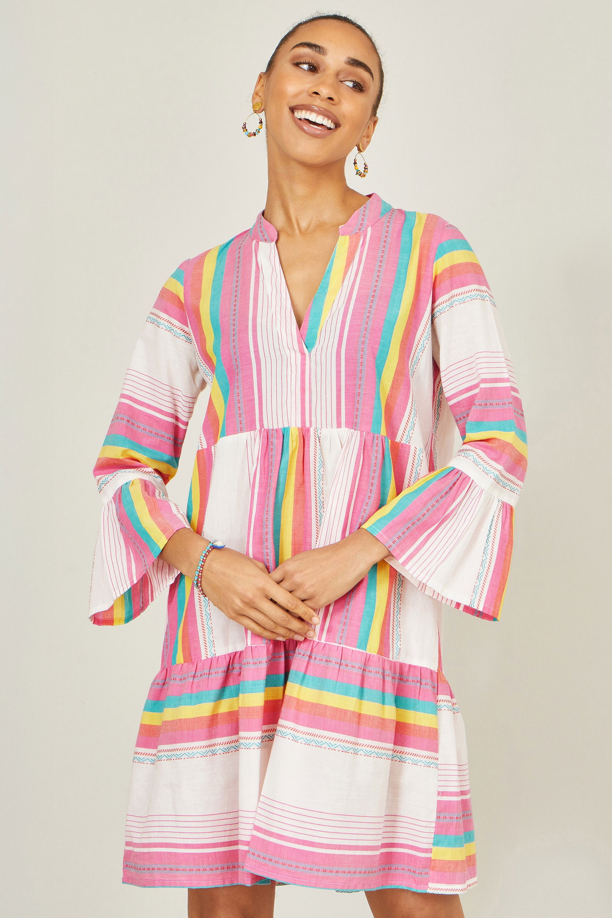 Yumi Multicolour Cotton Stripe Tunic Beachwear Yumi