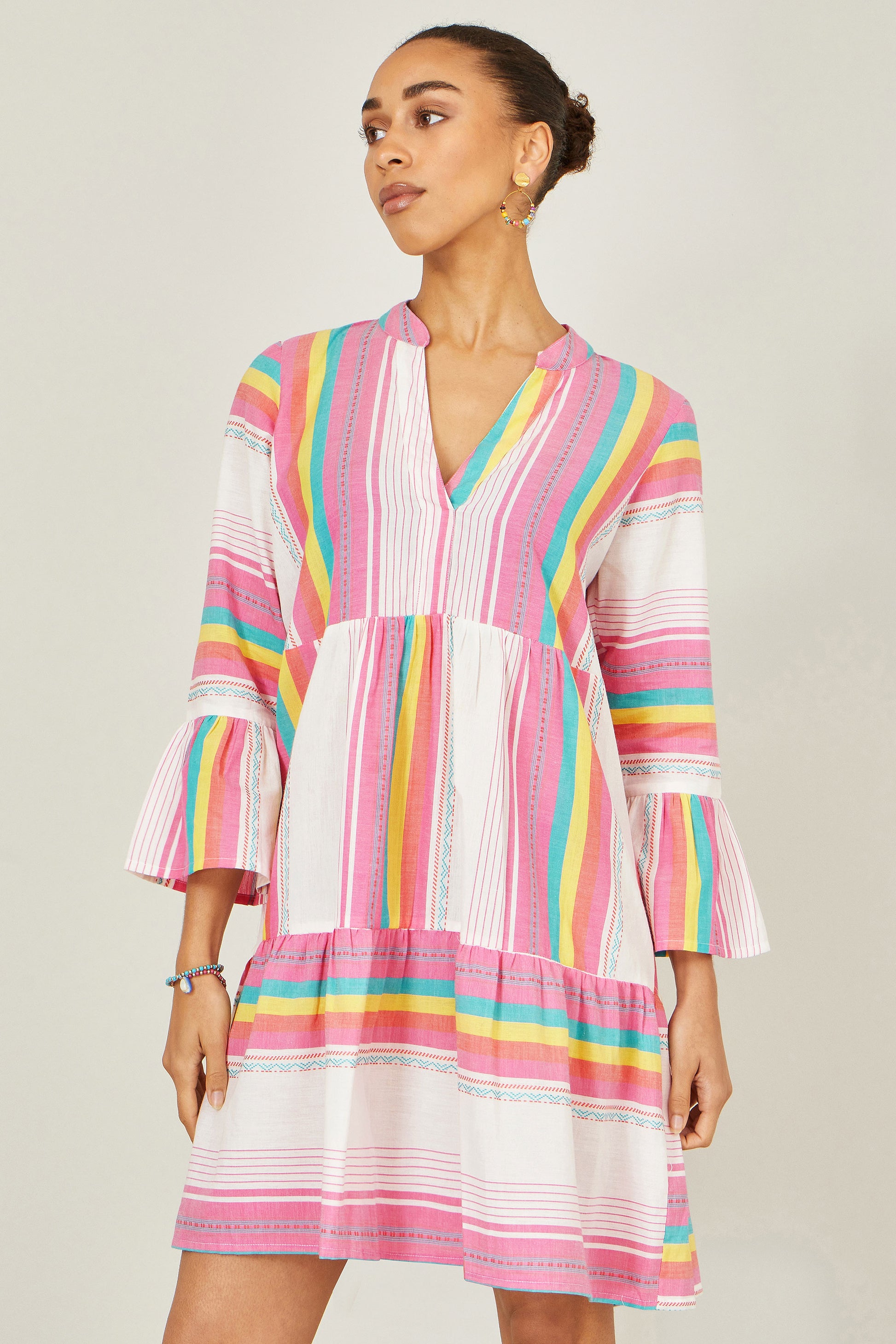 Yumi Multicolour Cotton Stripe Tunic Beachwear Yumi