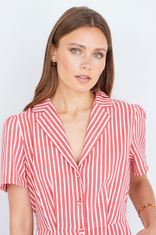 Yumi Red Stripe Retro Playsuit PLAYSUIT Yumi