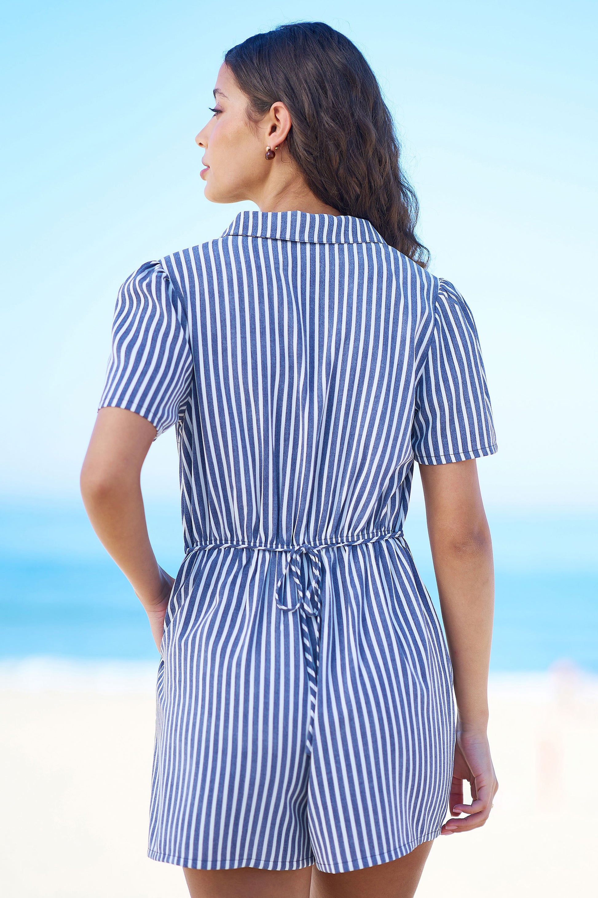 Yumi Blue Stripe Retro Playsuit PLAYSUIT Yumi