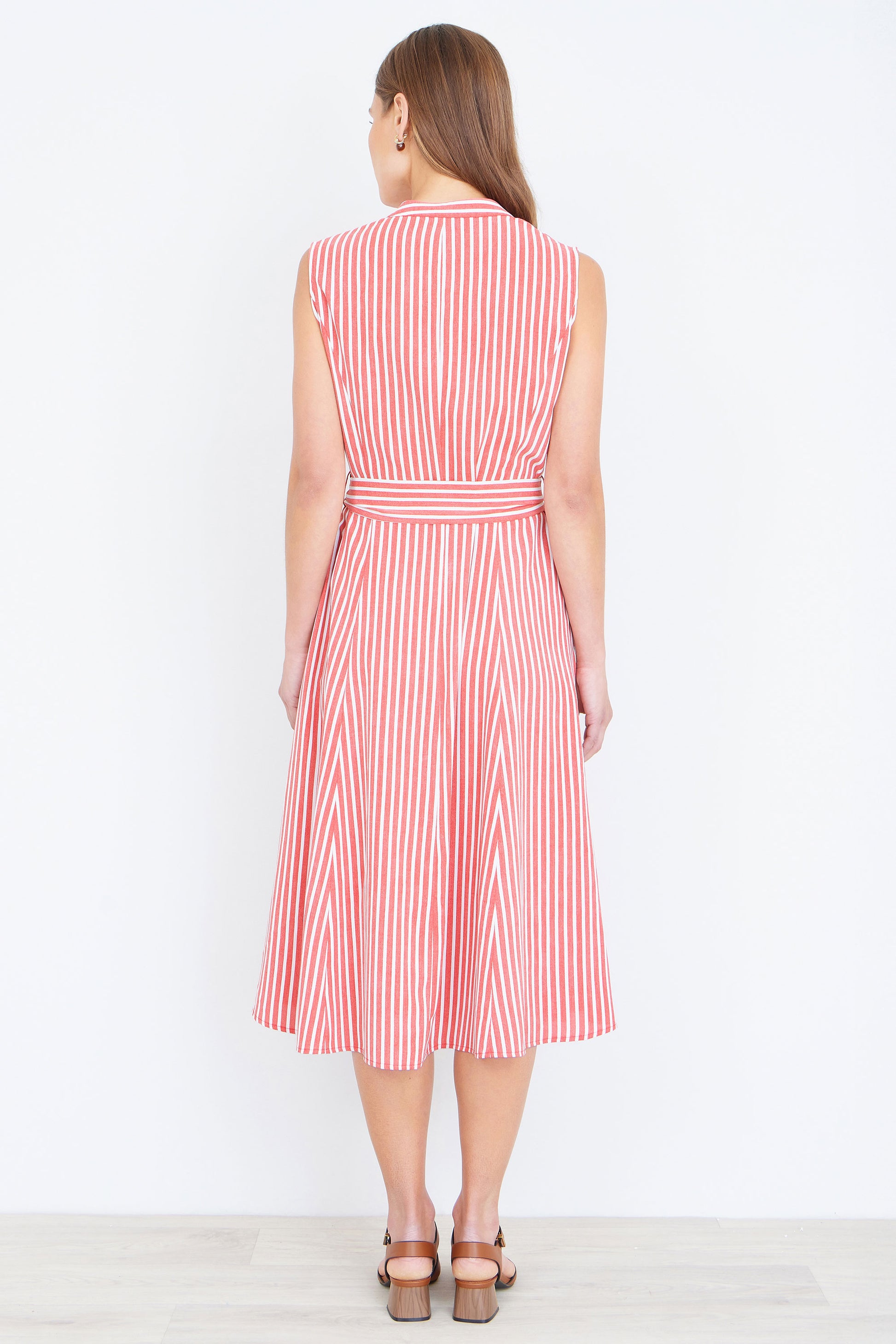 Yumi Red Stripe Midi Sleeveless Shirt Dress Dress Casual Yumi