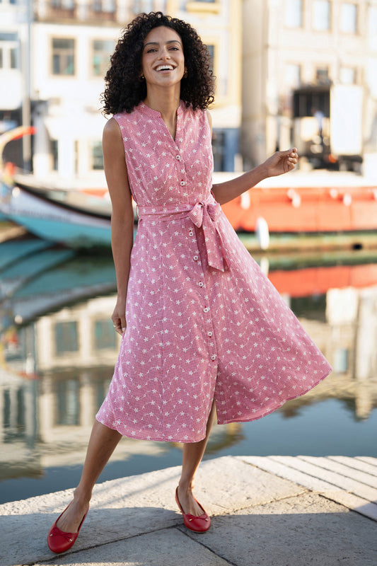 Yumi Red Broderie Anglaise Embroidered Sleeveless Shirt Dress Dress Casual Yumi