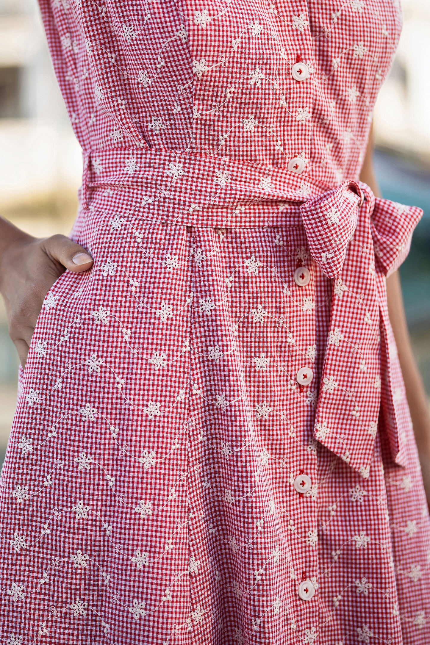 Yumi Red Broderie Anglaise Embroidered Sleeveless Shirt Dress Dress Casual Yumi