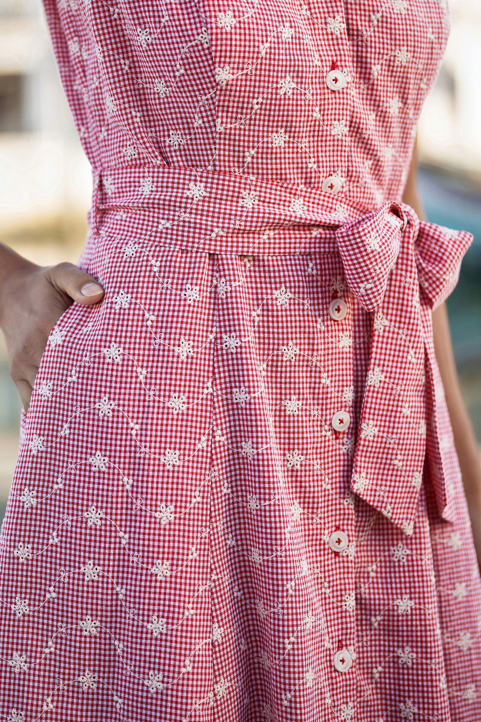 Yumi Red Broderie Anglaise Embroidered Sleeveless Shirt Dress Dress Casual Yumi