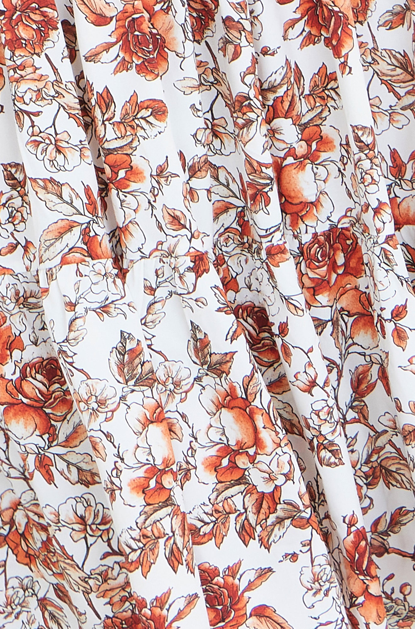 Yumi Orange Floral Ruched Waist Midi Dress Dress Casual Yumi