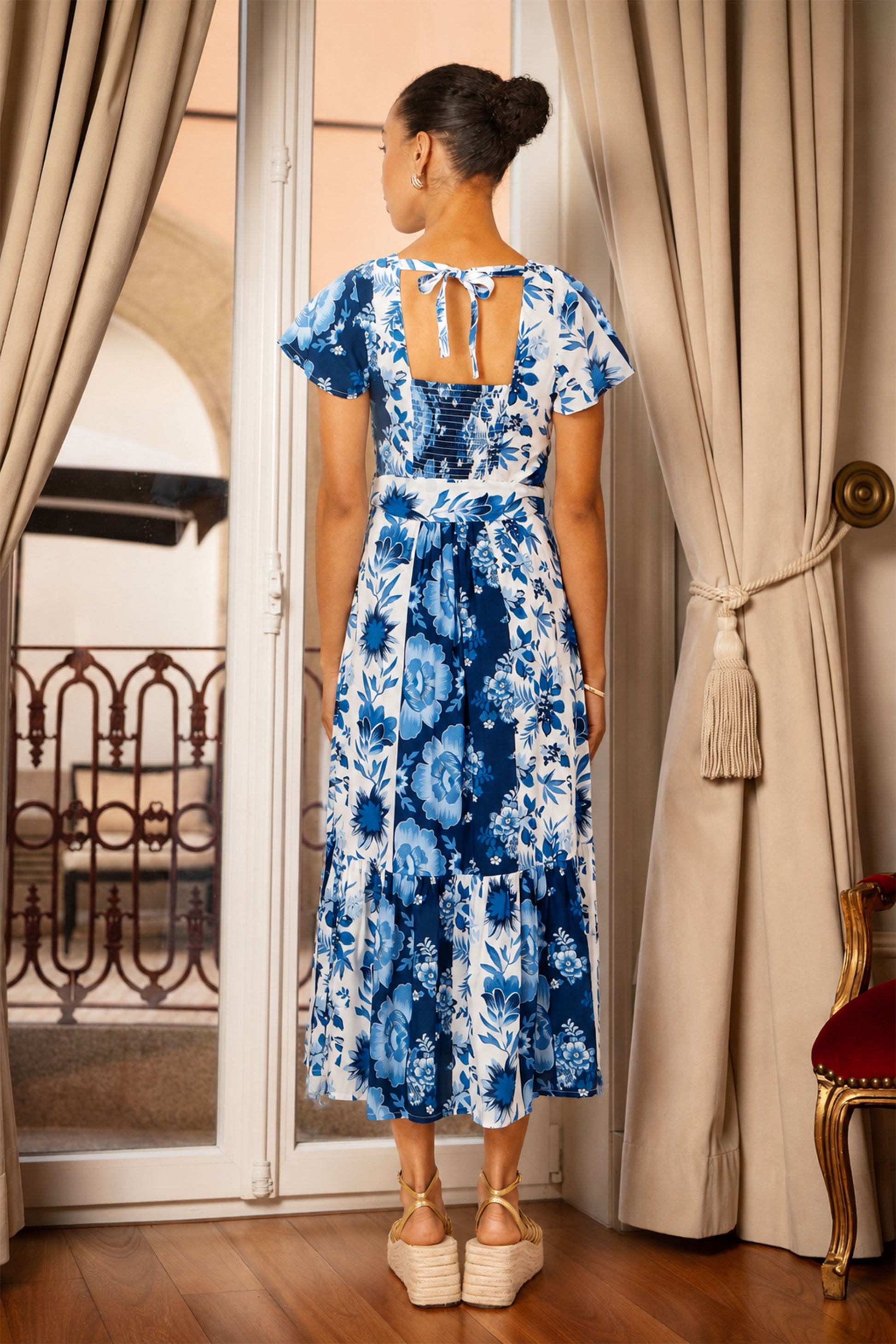 Yumi Blue Floral Viscose Midi Shirt Dress With Matching Belt Dress Casual Yumi