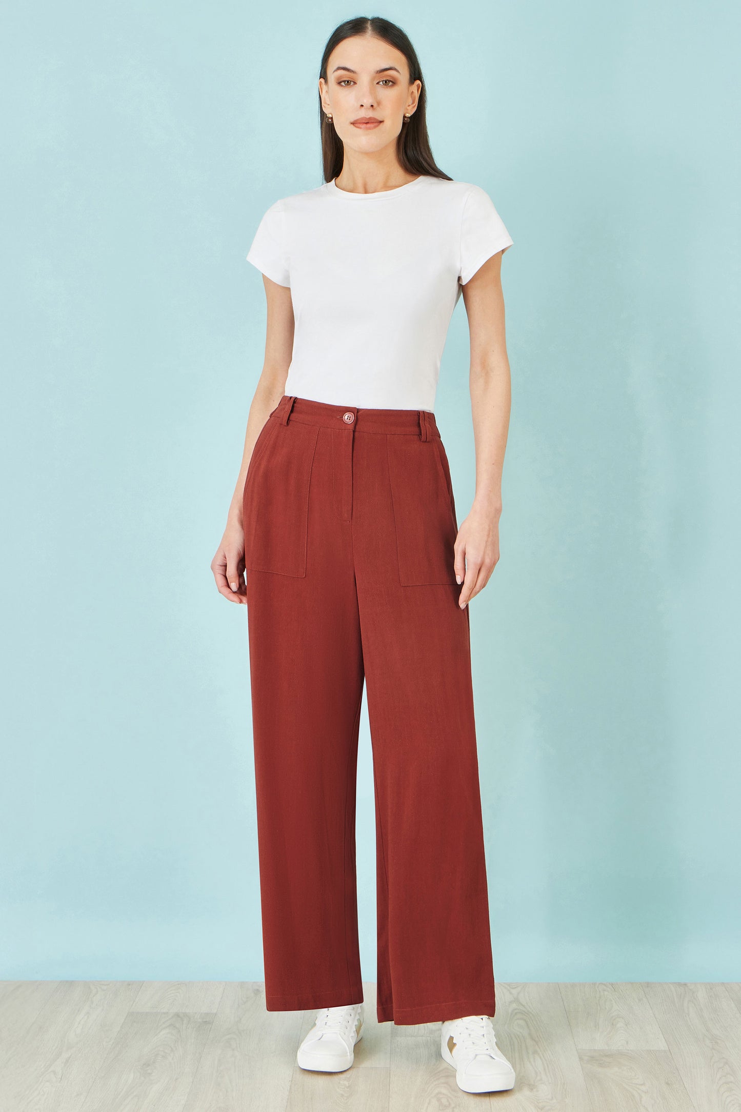 Yumi Brown Linen Mix Trousers TROUSER Yumi