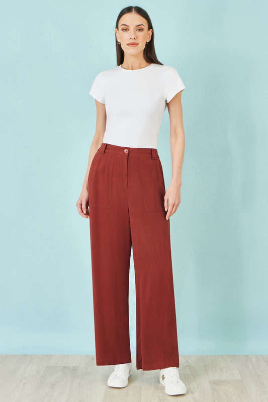 Yumi Brown Linen Mix Trousers TROUSER Yumi