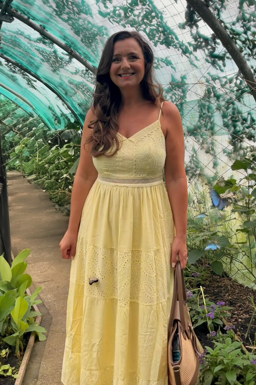 Yumi Butter Yellow Cotton Lace Trim Midi Dress Beachwear Yumi