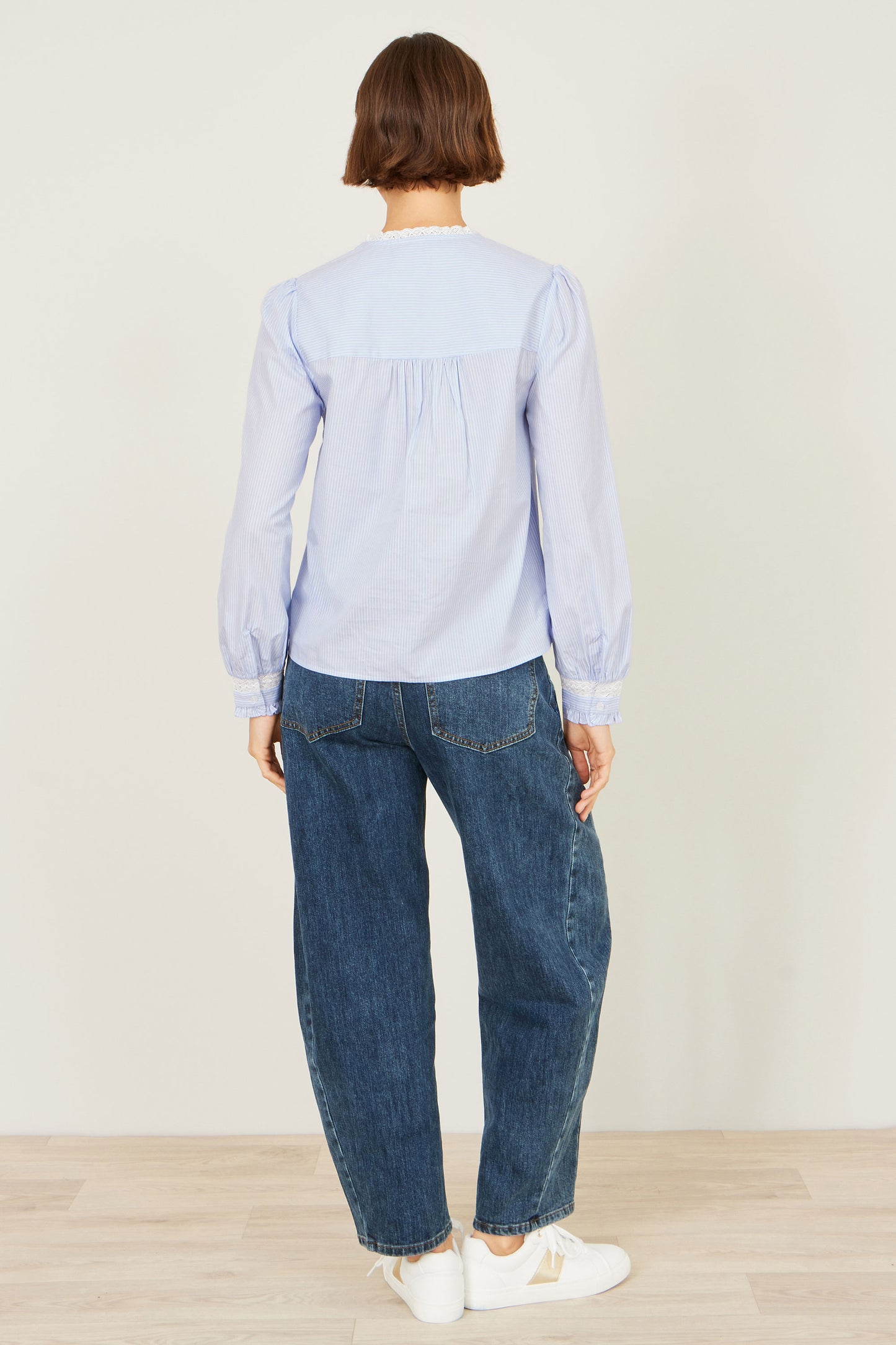 Yumi Blue Stripe Shirt With Lace Detail SHIRT Yumi