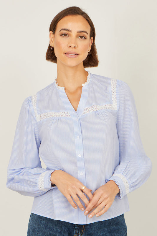 Yumi Blue Stripe Shirt With Lace Detail SHIRT Yumi