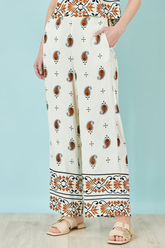 Yumi Ivory Viscose Paisley Wide Leg Trousers TROUSER Yumi