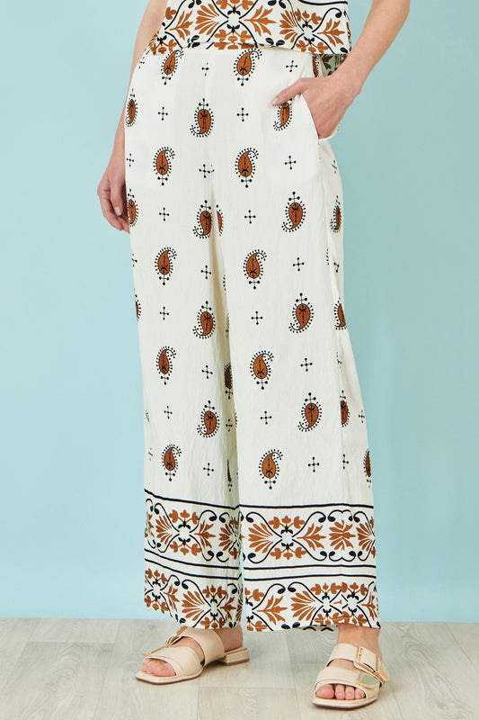 Yumi Ivory Viscose Paisley Wide Leg Trousers TROUSER Yumi