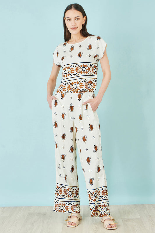 Yumi Ivory Viscose Paisley Wide Leg Trousers TROUSER Yumi