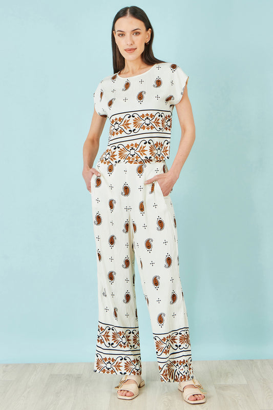 Yumi Ivory Viscose Paisley Wide Leg Trousers TROUSER Yumi