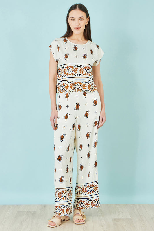 Yumi Ivory Viscose Paisley Top Tops Yumi