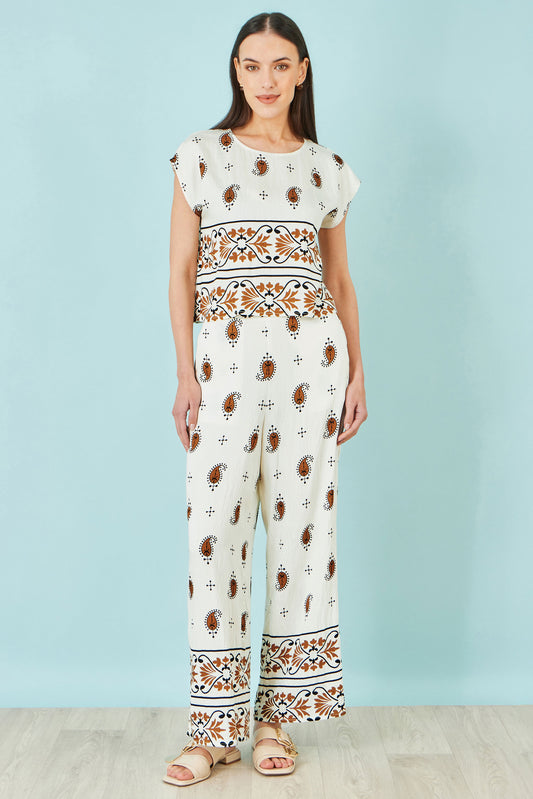 Yumi Ivory Viscose Paisley Top Tops Yumi