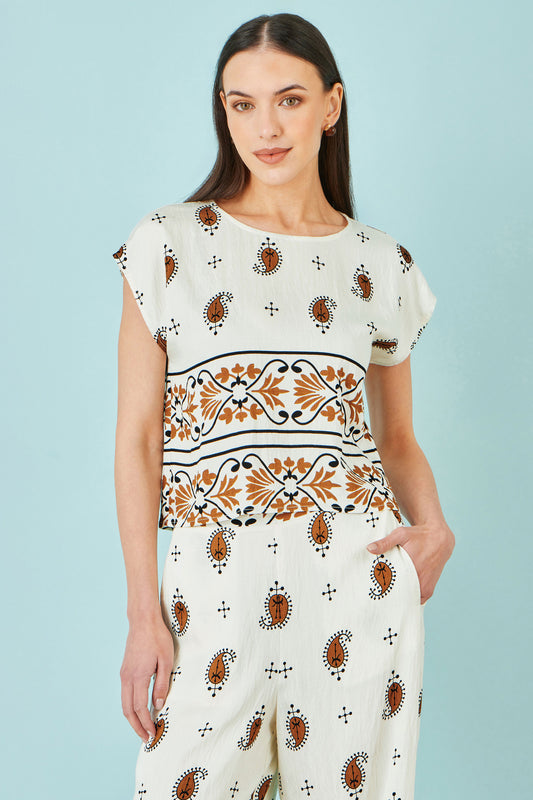 Yumi Ivory Viscose Paisley Top Tops Yumi