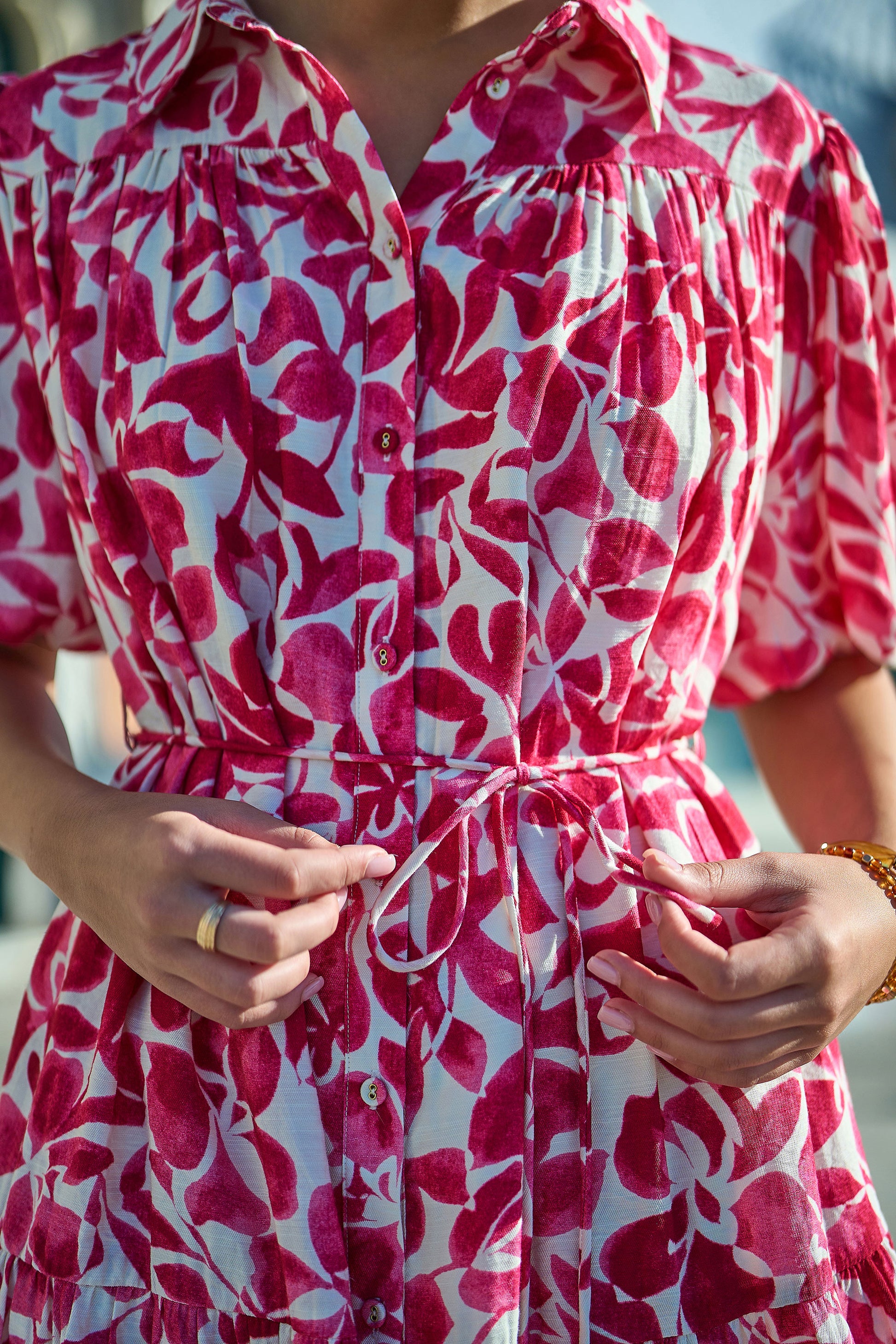 Yumi Pink Floral Print Viscose Relaxed Shirt Dress Dress Casual Yumi