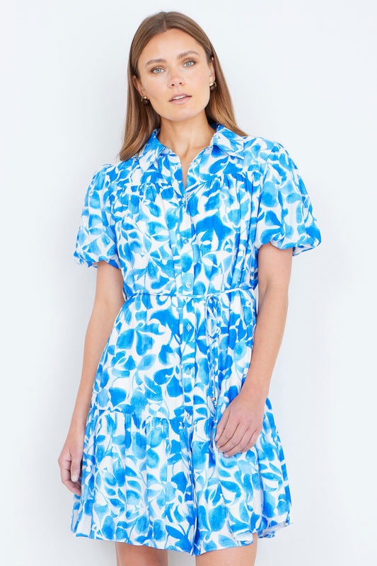 Yumi Blue Floral Print Viscose Relaxed Shirt Dress Dress Casual Yumi