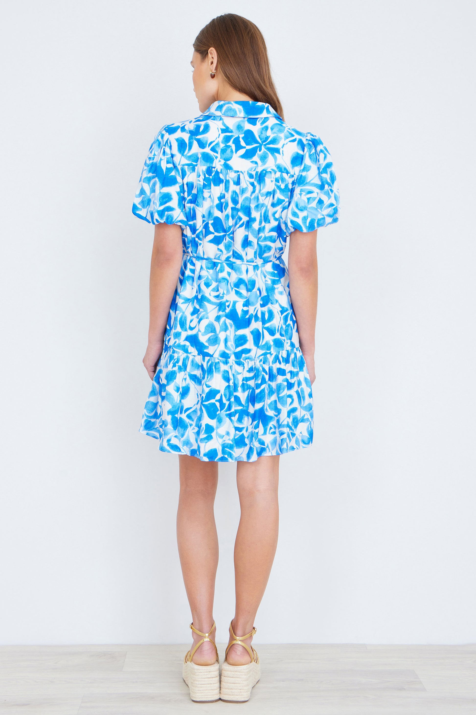 Yumi Blue Floral Print Viscose Relaxed Shirt Dress Dress Casual Yumi